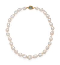 GUMP'S, CULTURED BAROQUE PEARL AND AQUAMARINE NECKLACE