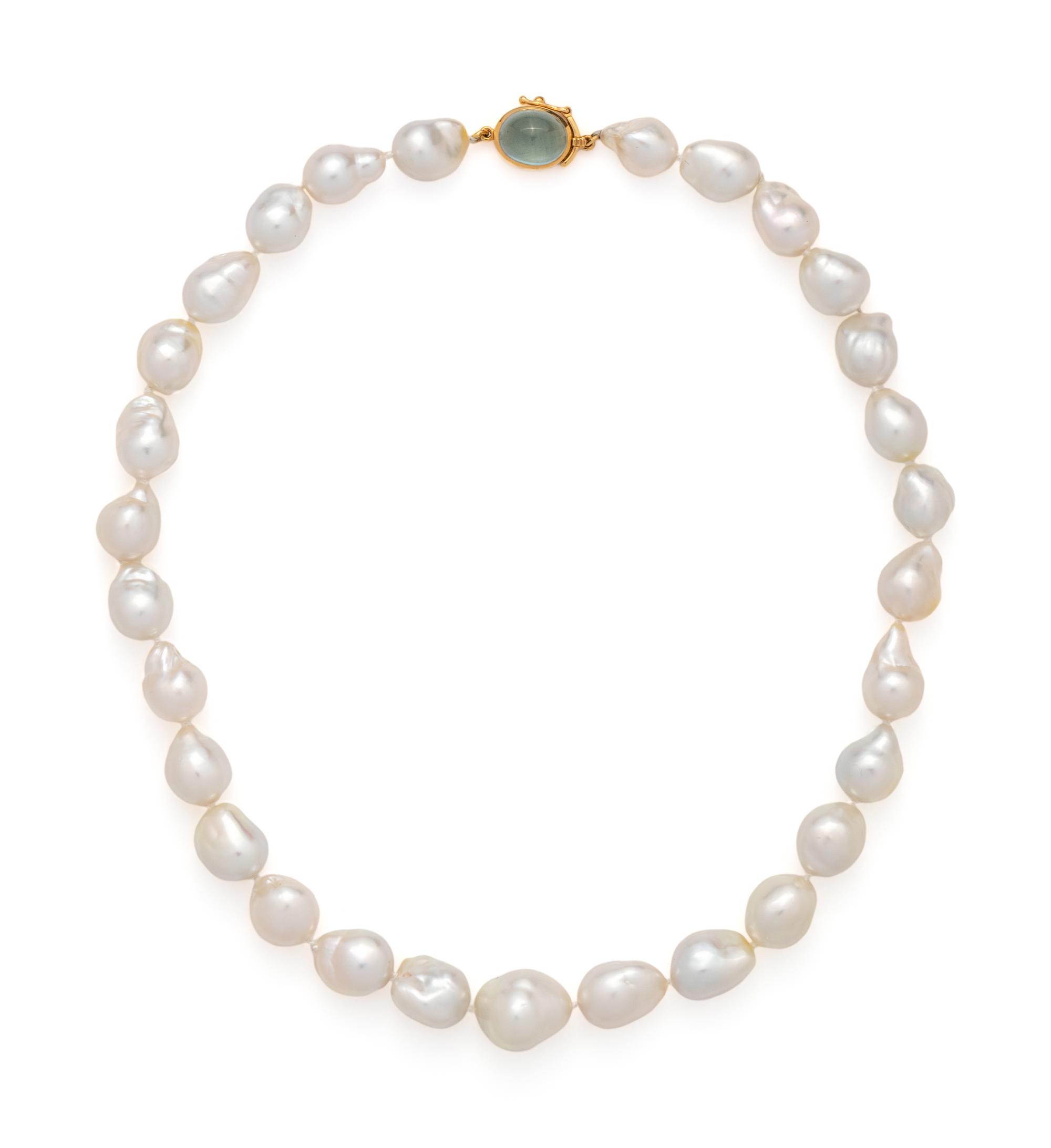 GUMP'S, CULTURED BAROQUE PEARL AND AQUAMARINE NECKLACE