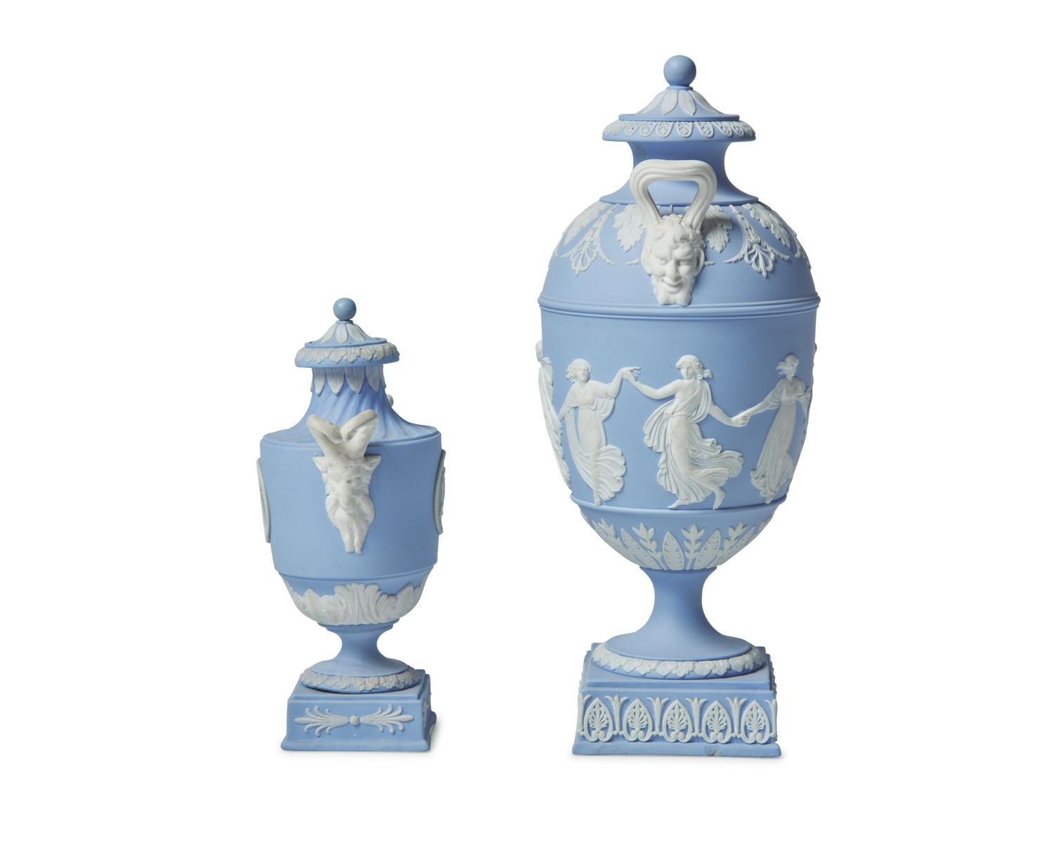 Two Wedgwood Jasperware Covered Urns
