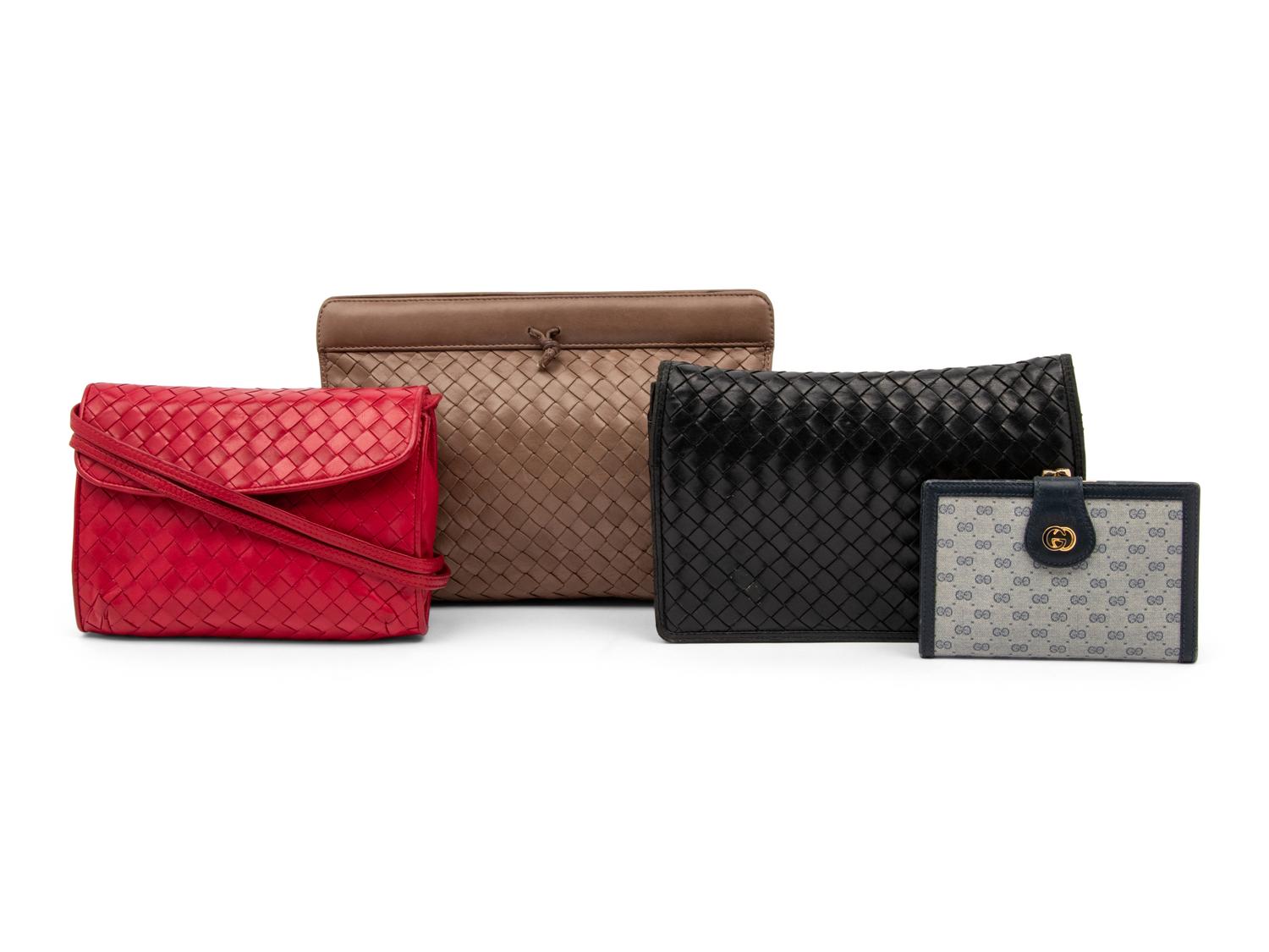 Three Intrecciato Leather Bags by Bottega Veneta and One Gucci Wallet, 1980s