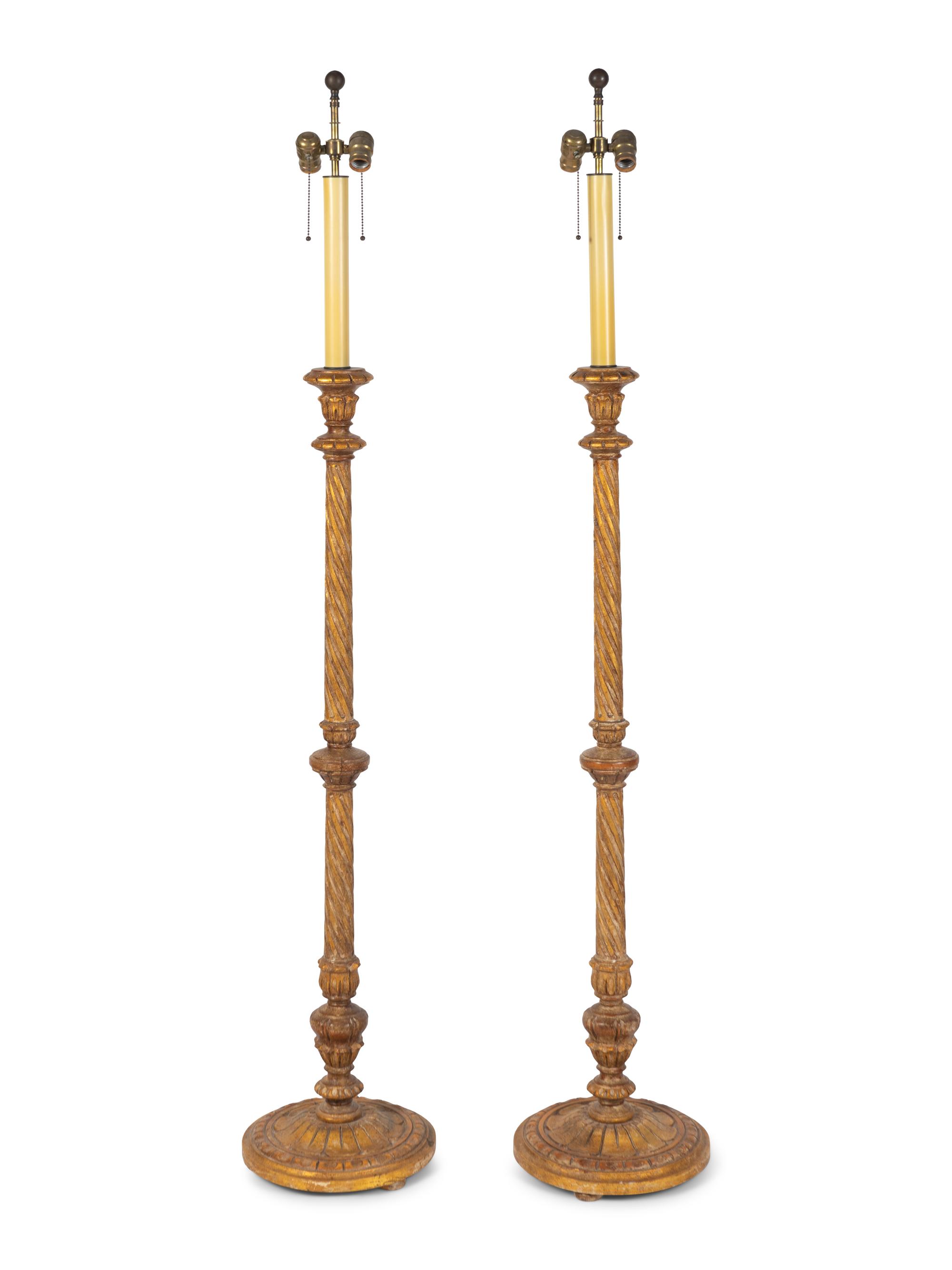 A Pair of Baroque Style Giltwood Floor Lamps — 20TH CENTURY