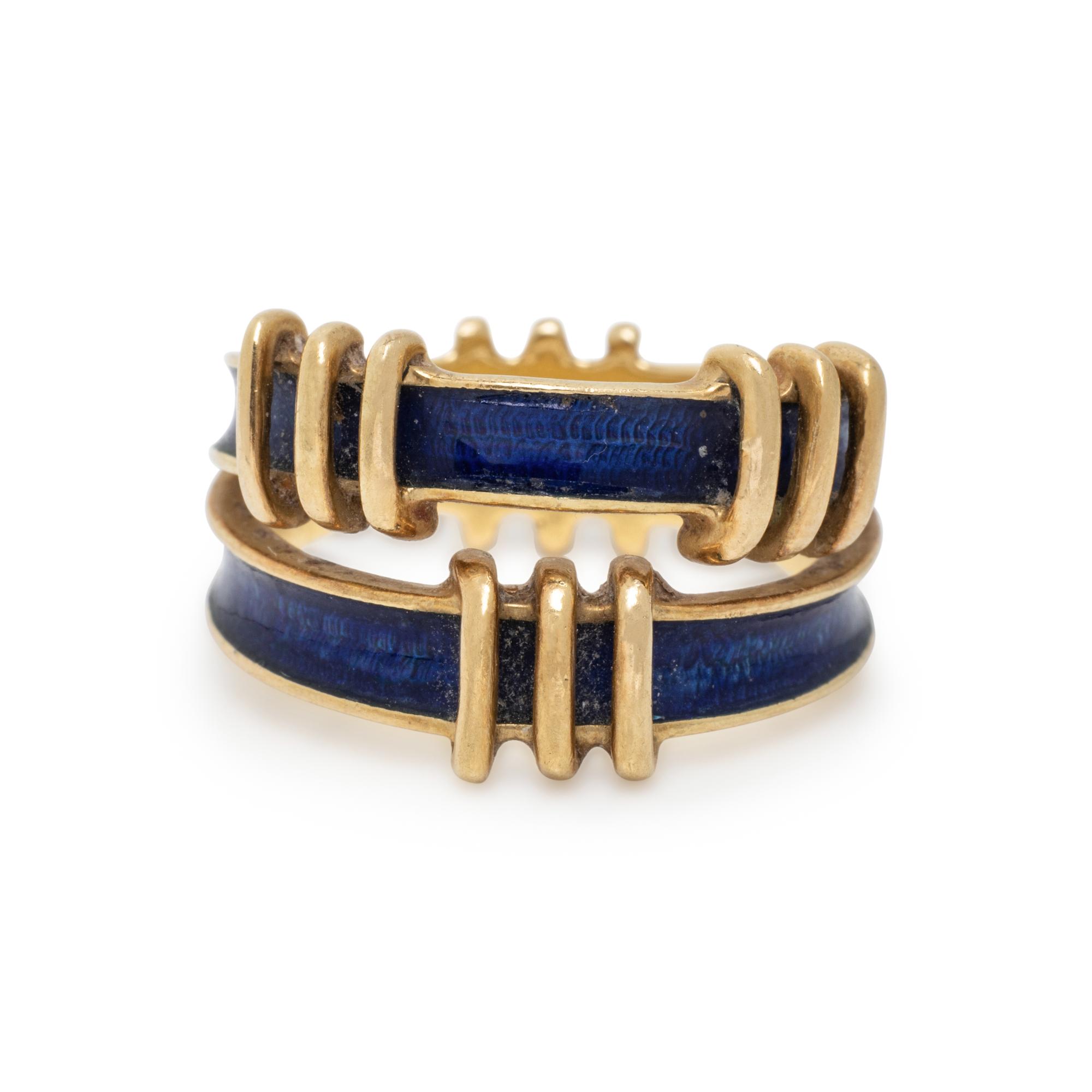 TIFFANY & CO., SCHLUMBERGER, YELLOW GOLD AND BLUE ENAMEL RING