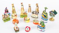 A Collection of Eighteen Miscellaneous Miniature Porcelain Boxes Height of largest 4 1/4 inches.