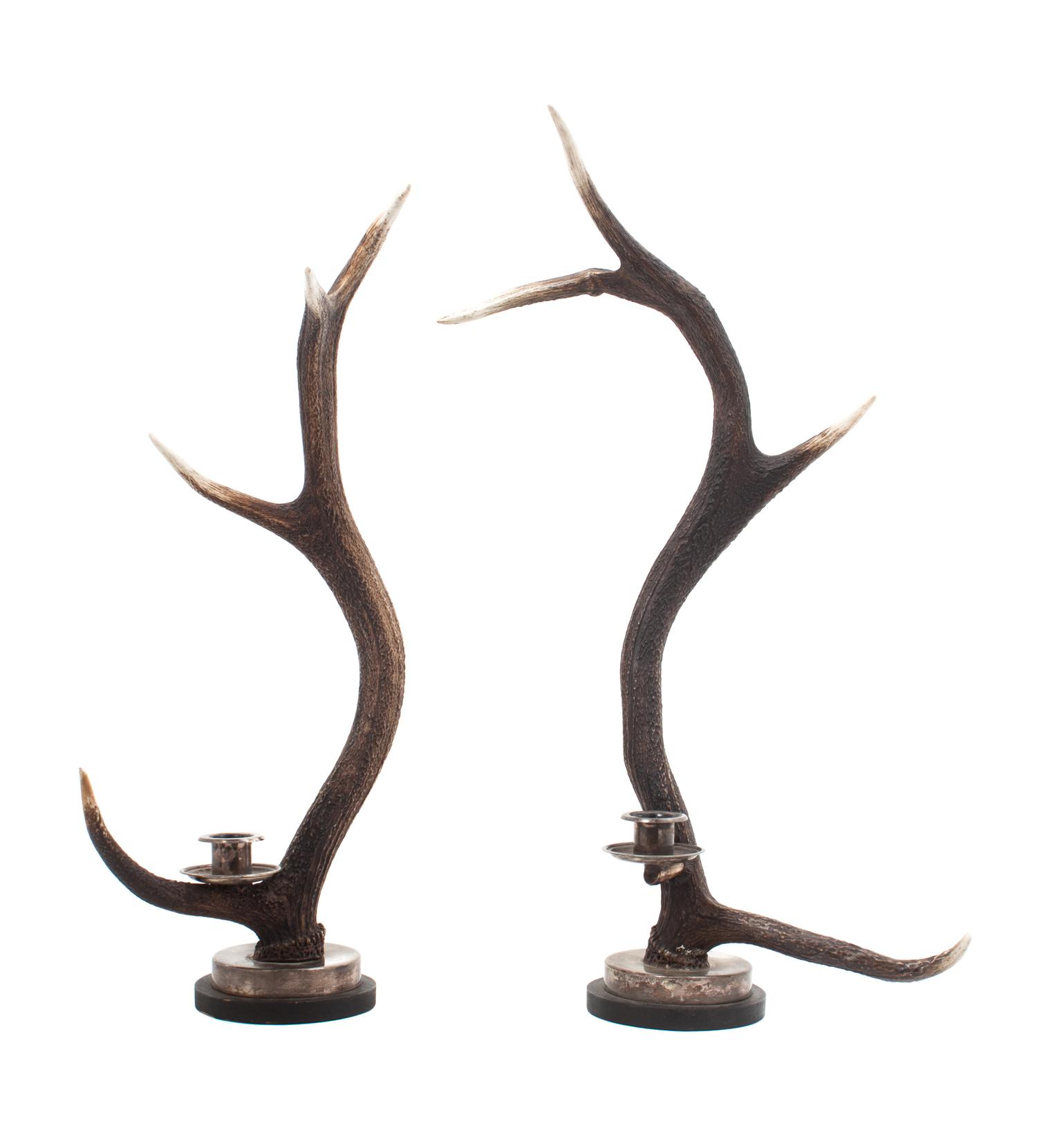 Two English Stag Horn Candlesticks Height of taller 24 inches. — ANTHONY REDMILE