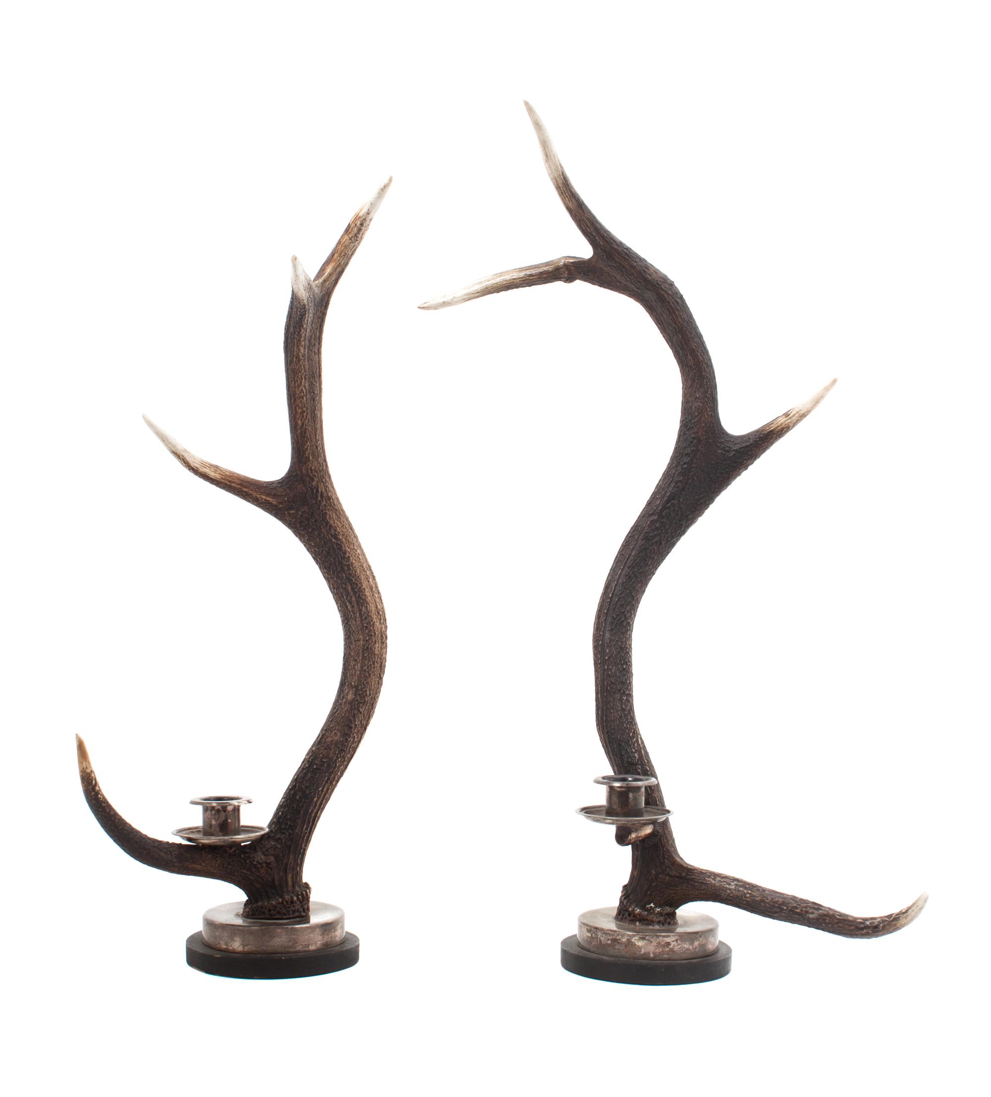 Two English Stag Horn Candlesticks Height of taller 24 inches. — ANTHONY REDMILE