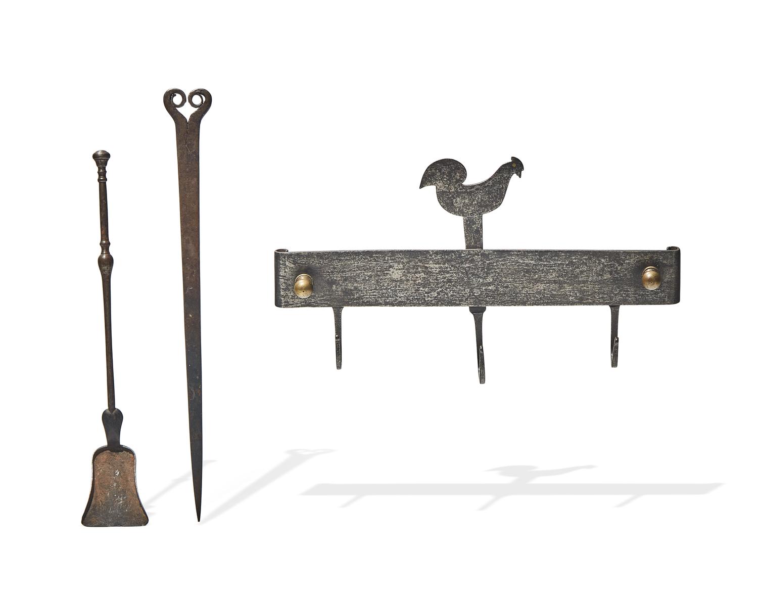 A Group of Three Wrought Iron Kitchen / Fireplace Accessories, English or American, 18th / Early 19th Century