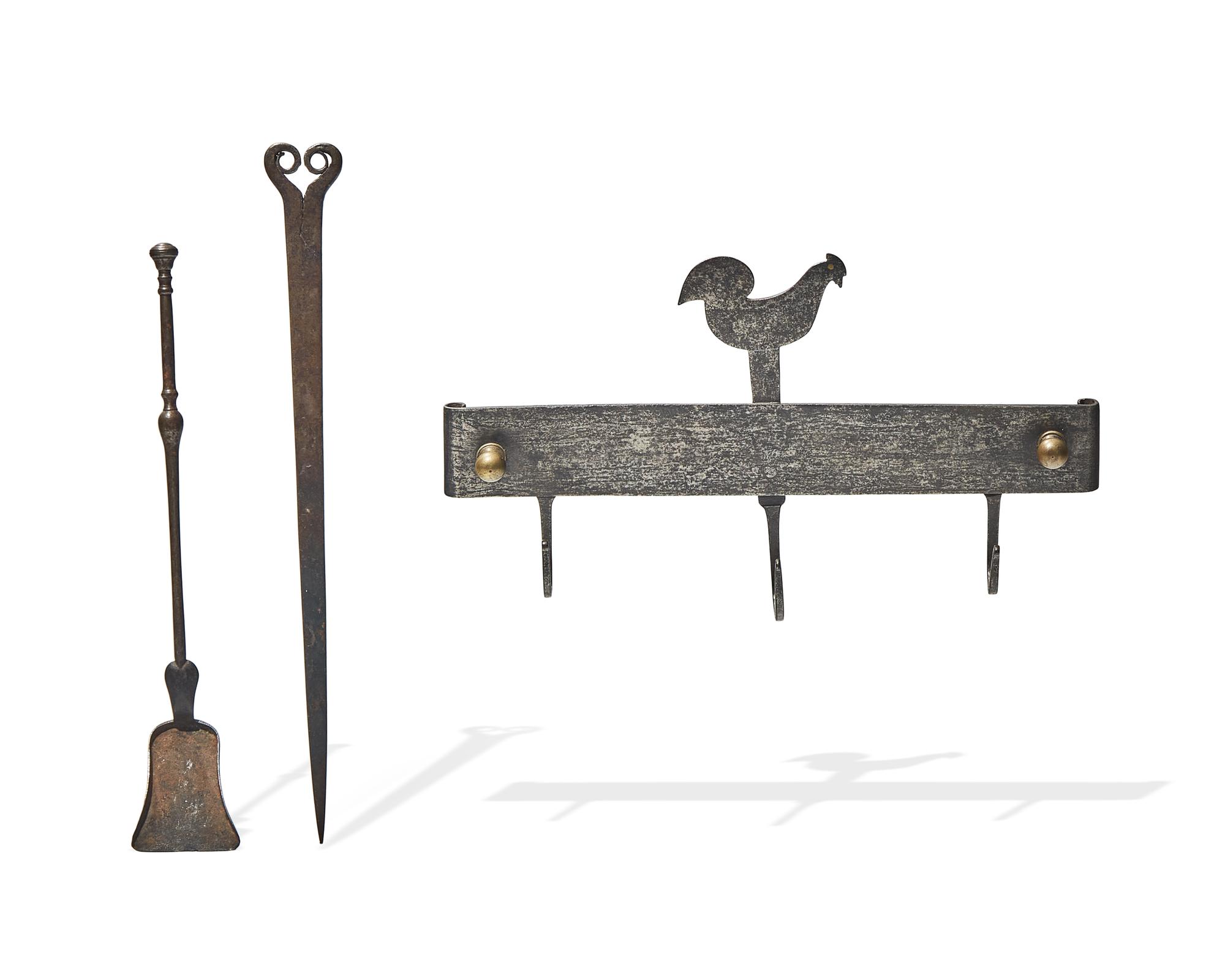 A Group of Three Wrought Iron Kitchen / Fireplace Accessories, English or American, 18th / Early 19th Century