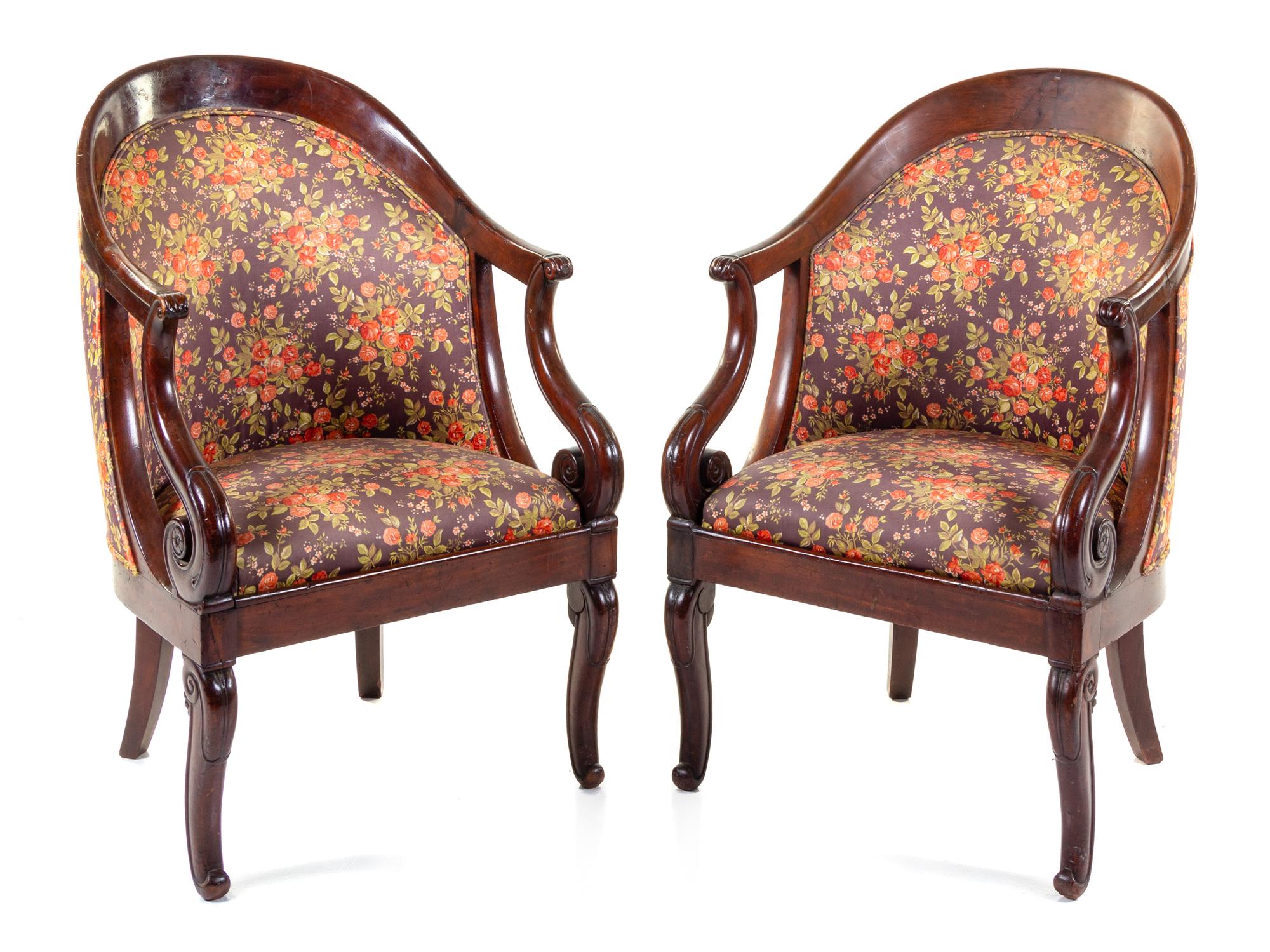A Pair of Louis Philippe Mahogany Bergeres Height 33 inches. — 19TH CENTURY