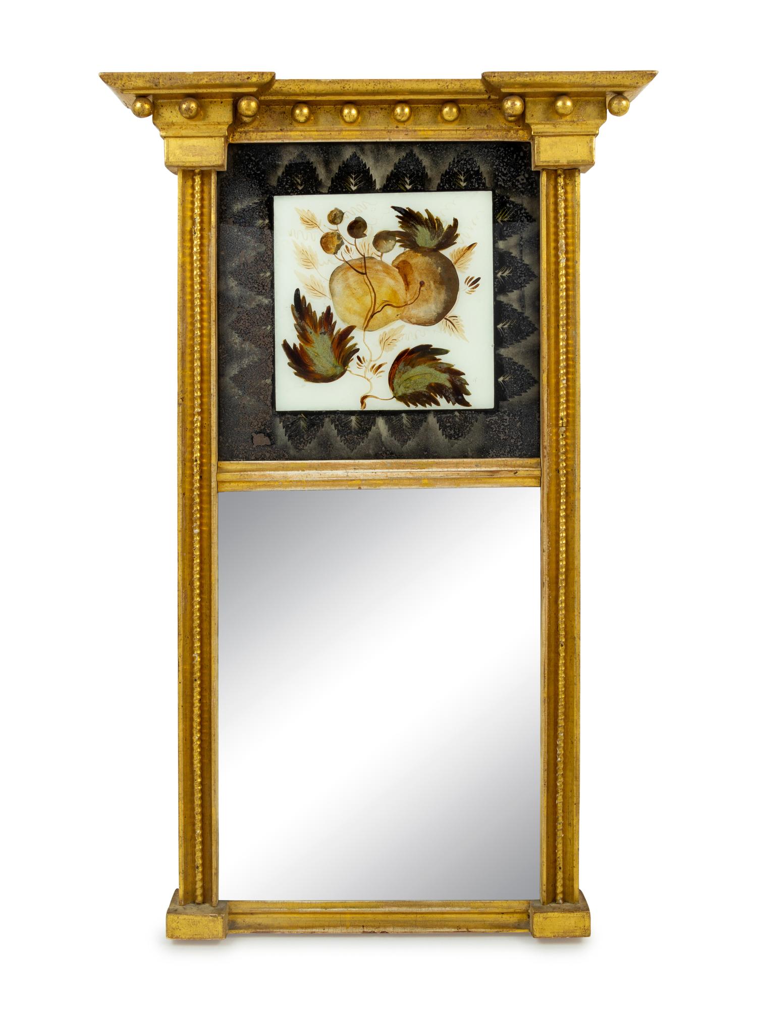 A Federal Giltwood and Eglomise Looking Glass