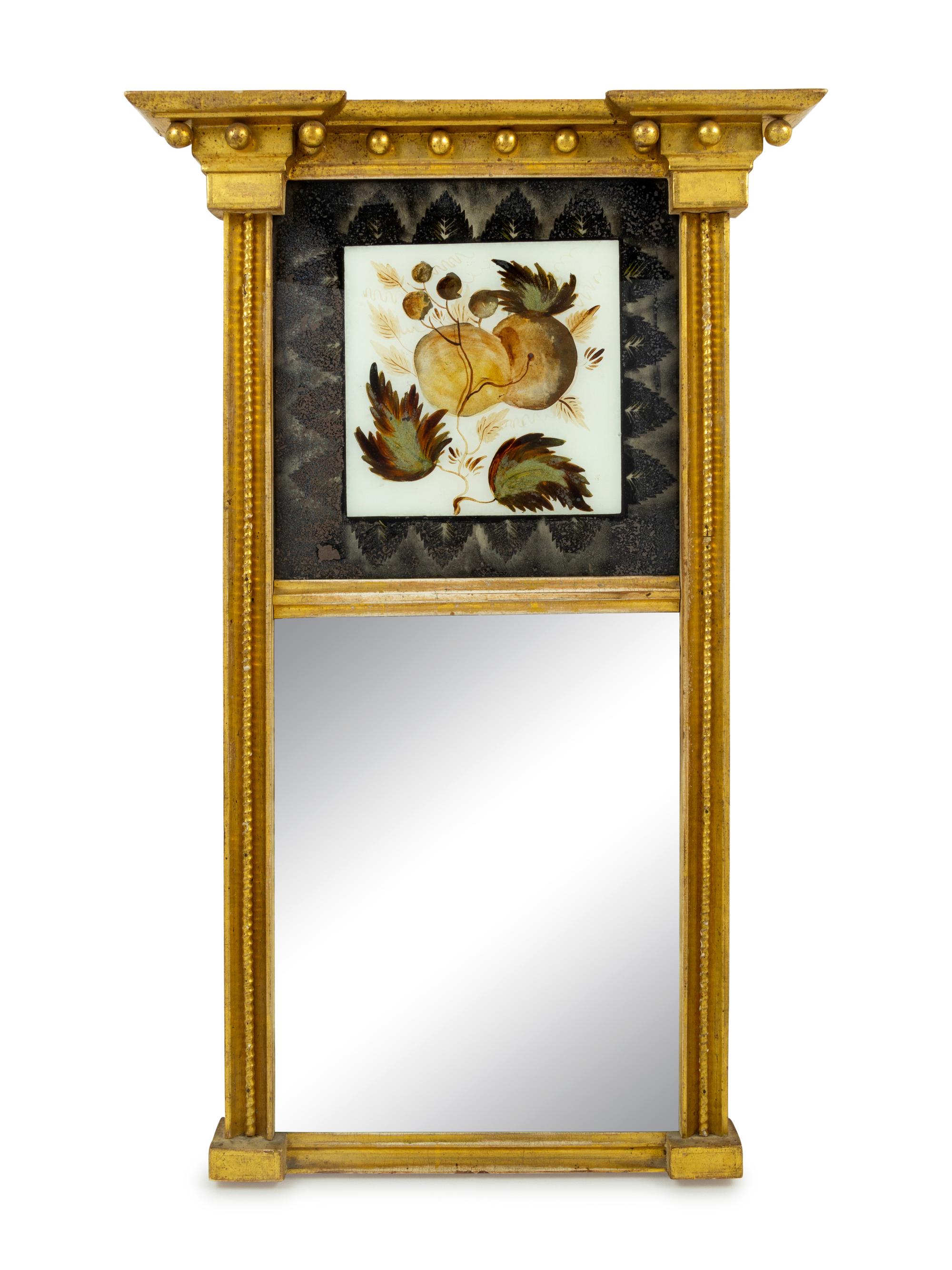 A Federal Giltwood and Eglomise Looking Glass