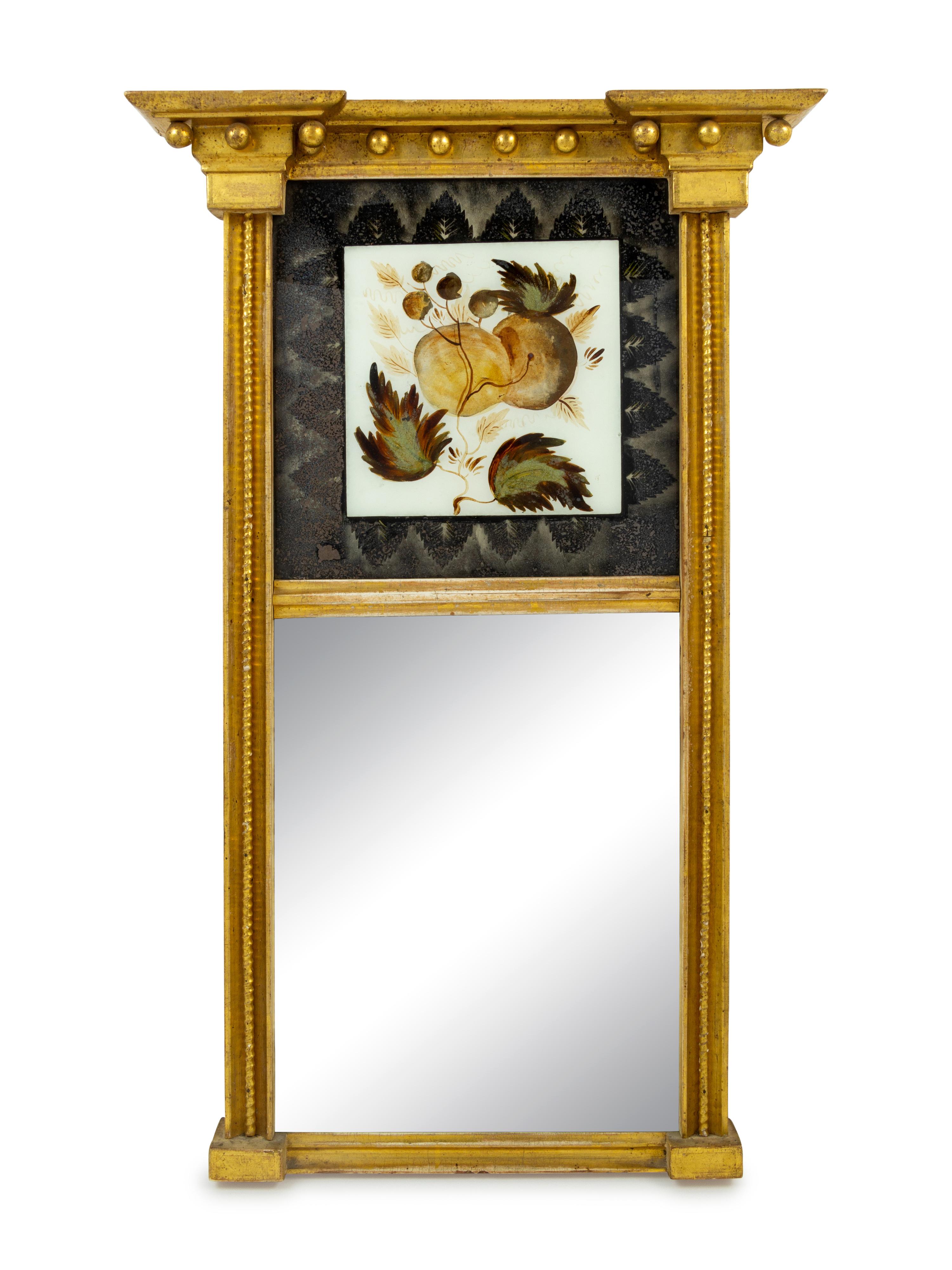 A Federal Giltwood and Eglomise Looking Glass