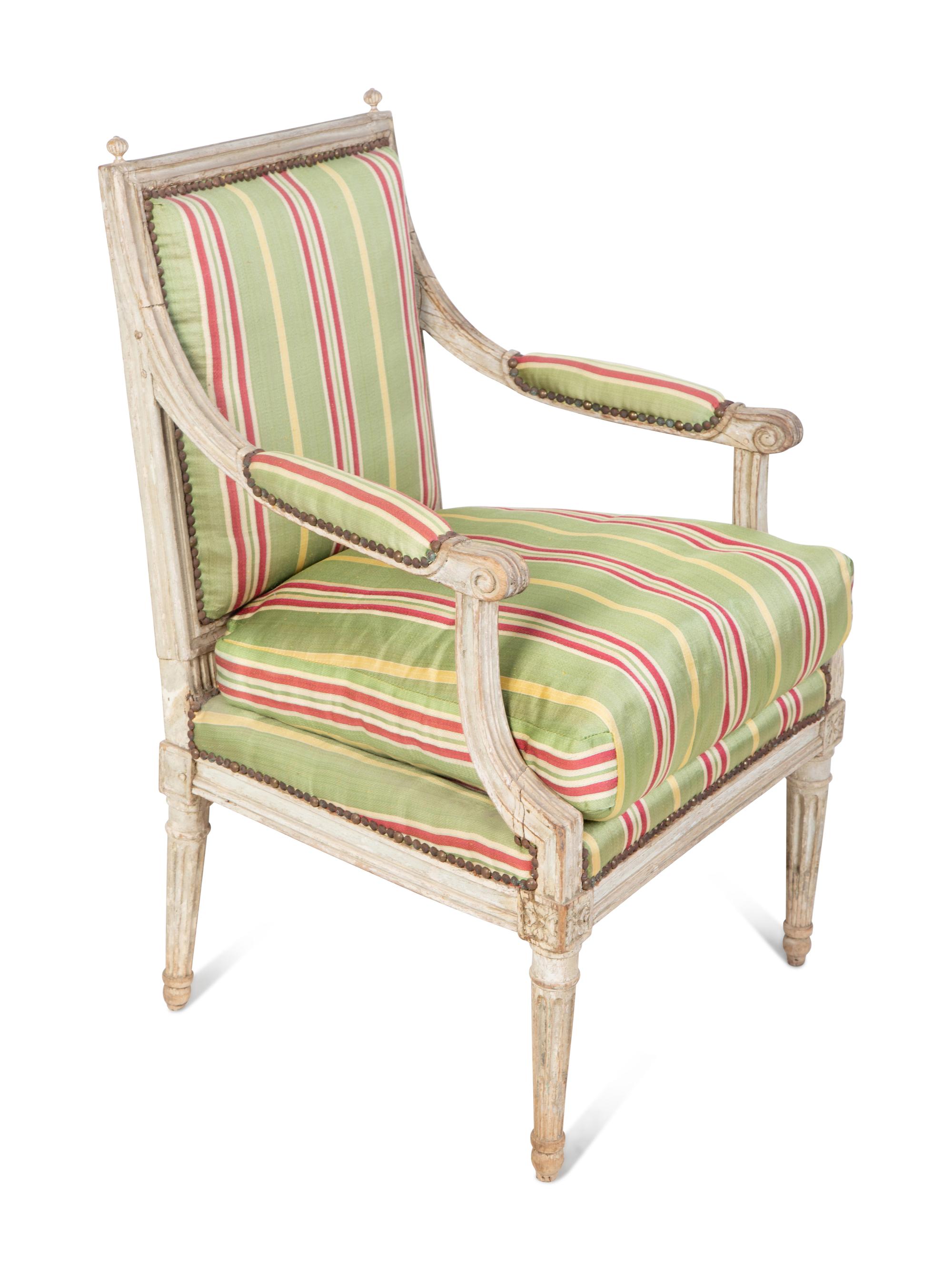 A Louis XVI Style Painted Fauteuil — 18TH/19TH CENTURY