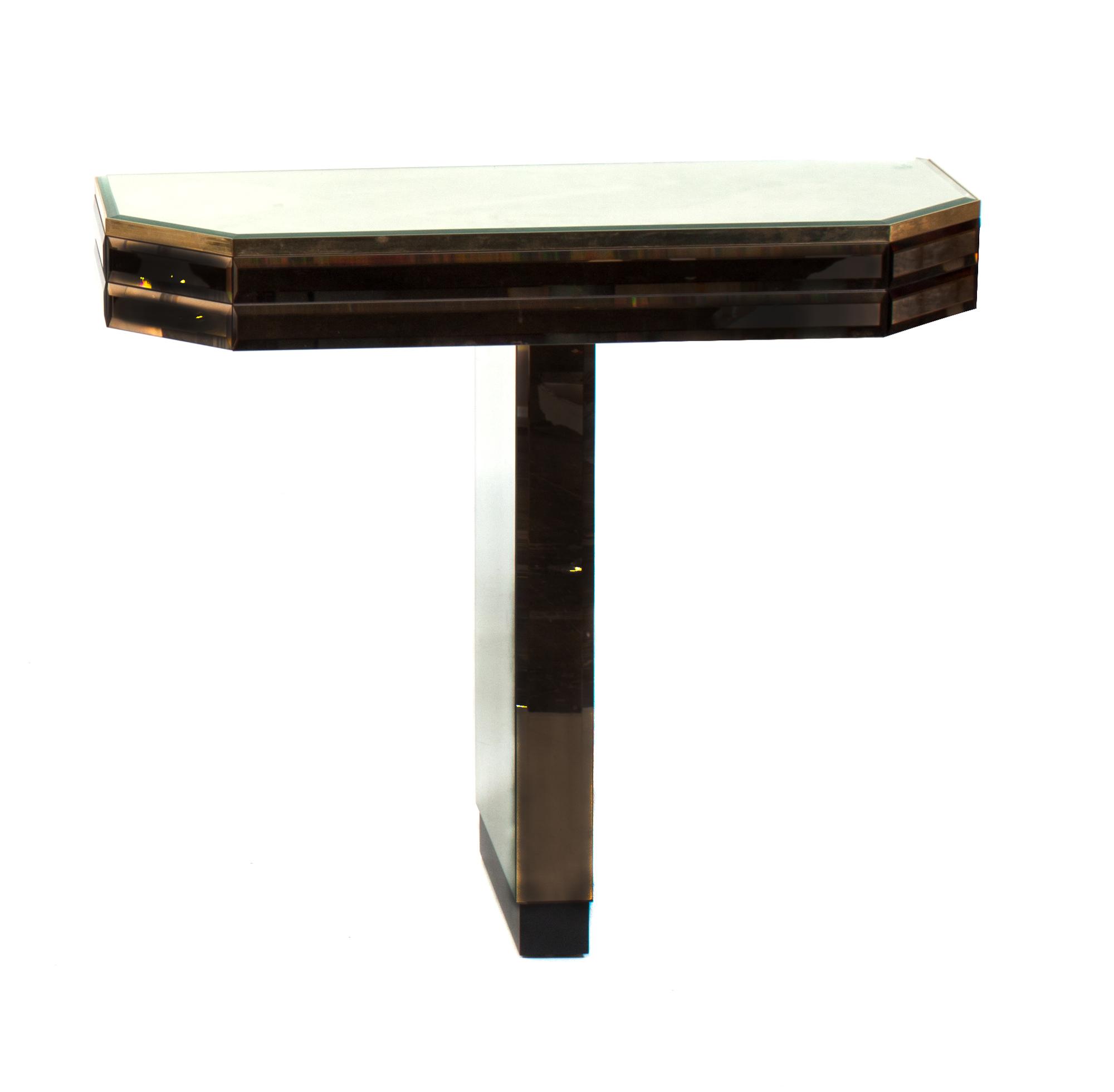 An Art Deco Style Mirror and Console Table Height overall 67 inches. — SECOND HALF 20TH CENTURY