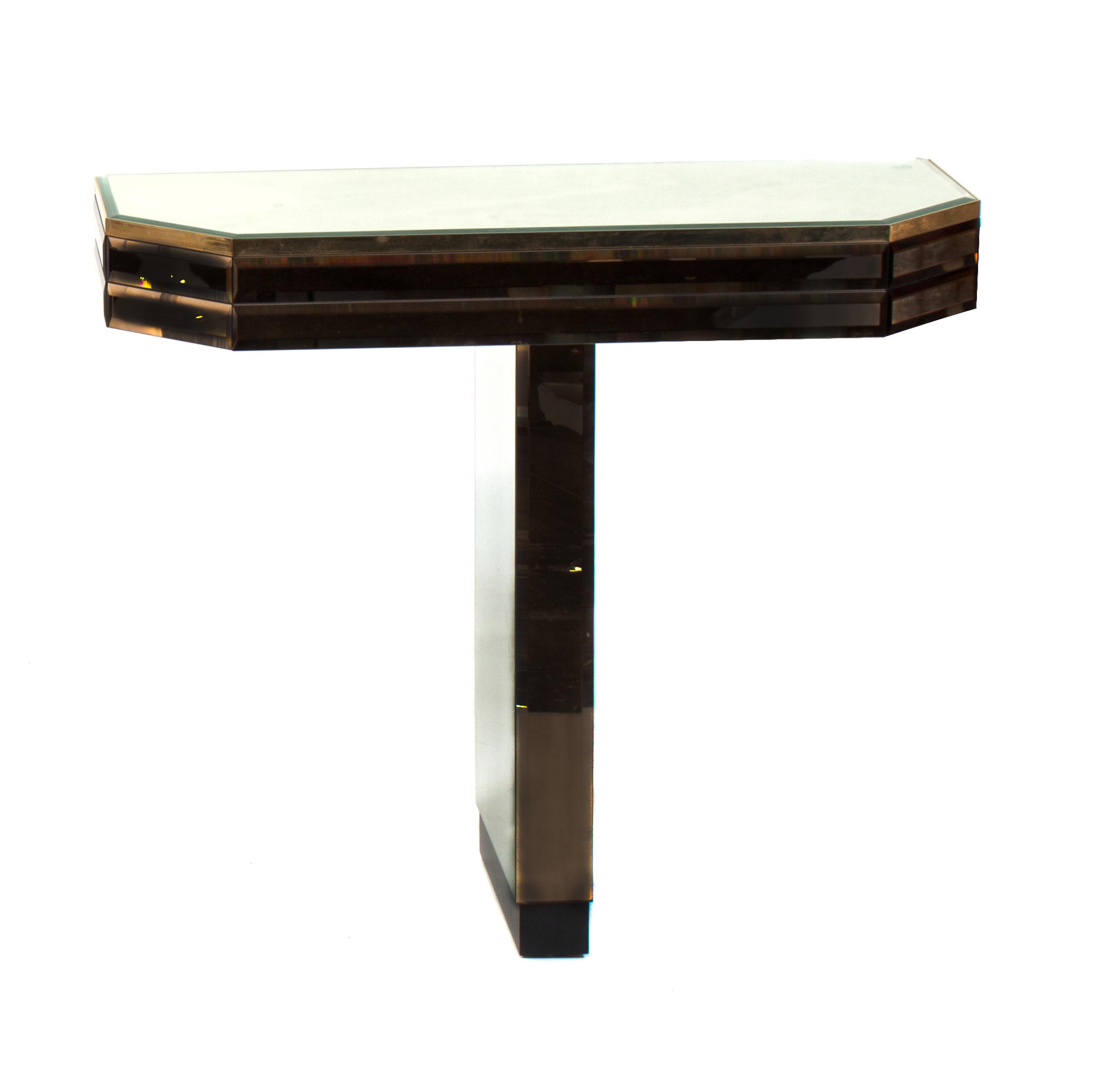 An Art Deco Style Mirror and Console Table Height overall 67 inches. — SECOND HALF 20TH CENTURY