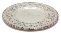 An American Silver Serving Plate, 20th Century, having pierced border and etched decoration, monogrammed