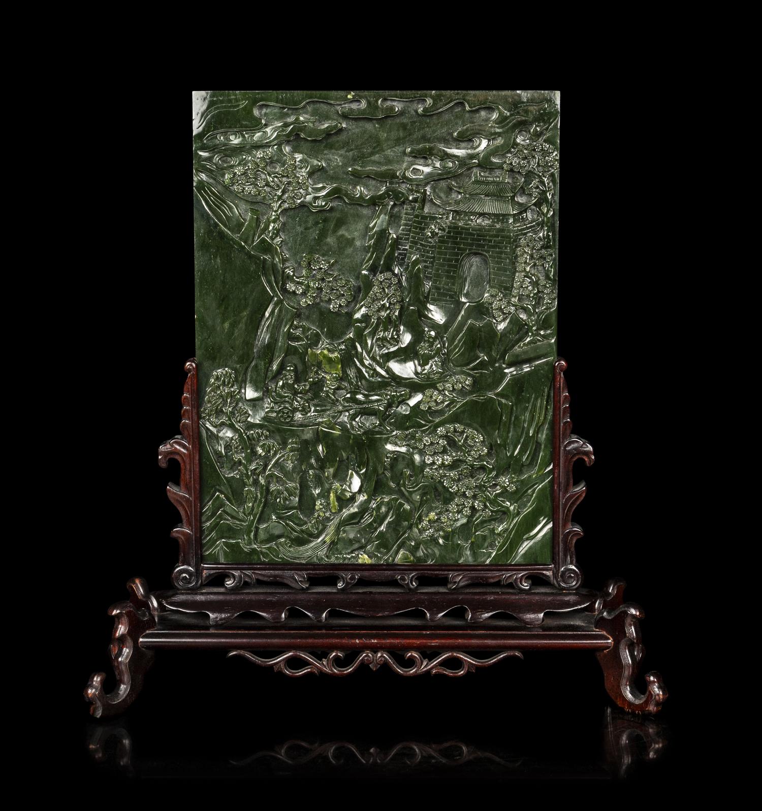 A Chinese Spinach Jade Table Screen
