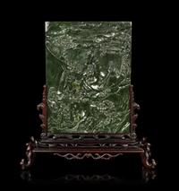 A Chinese Spinach Jade Table Screen