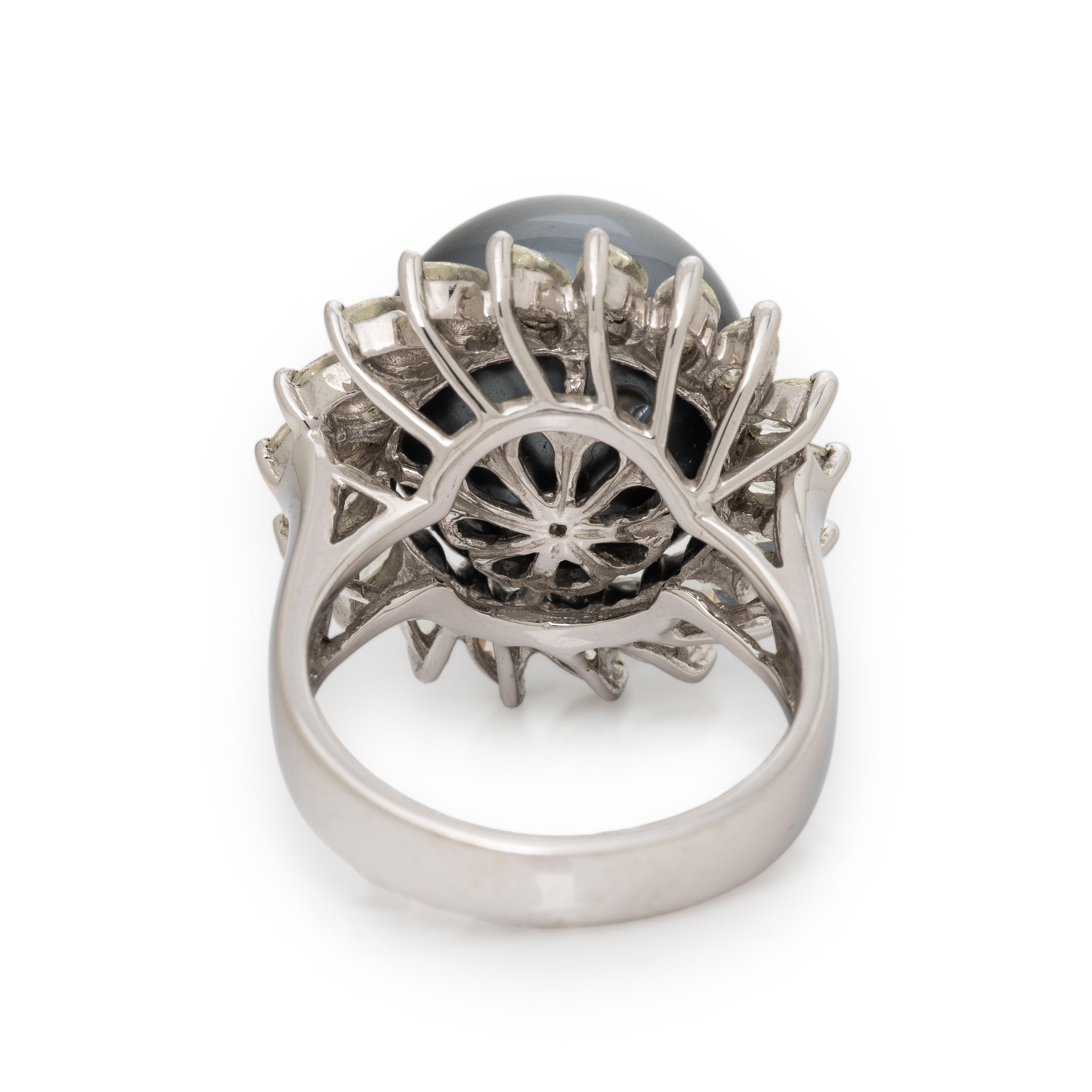 Gray Cultured Pearl, Diamond, and White Gold Ring