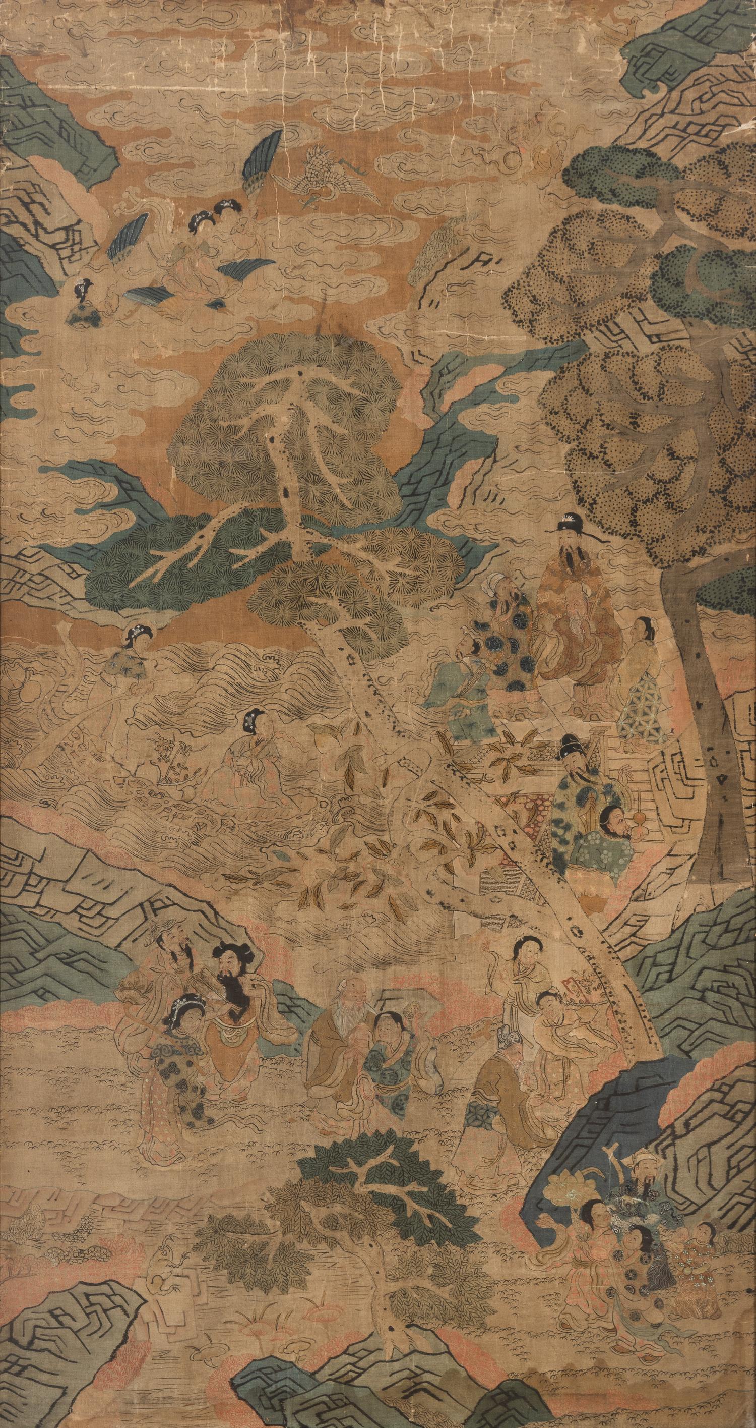 A Large Chinese Kesi Woven Silk 'Birthday' Panel