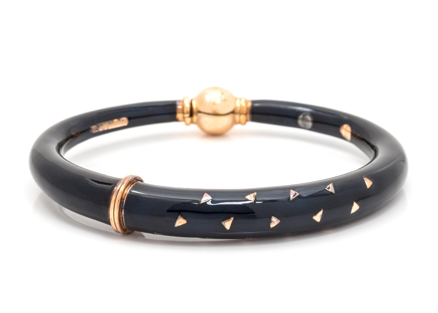 An 18 Karat Yellow Gold, Sterling Silver, and Enamel Bangle Bracelet, La Nouvelle Bague,
