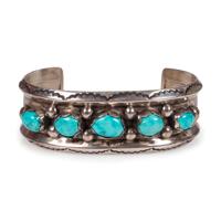 Silver Cuff Bracelet, with a Row of Turquoise Cabochons