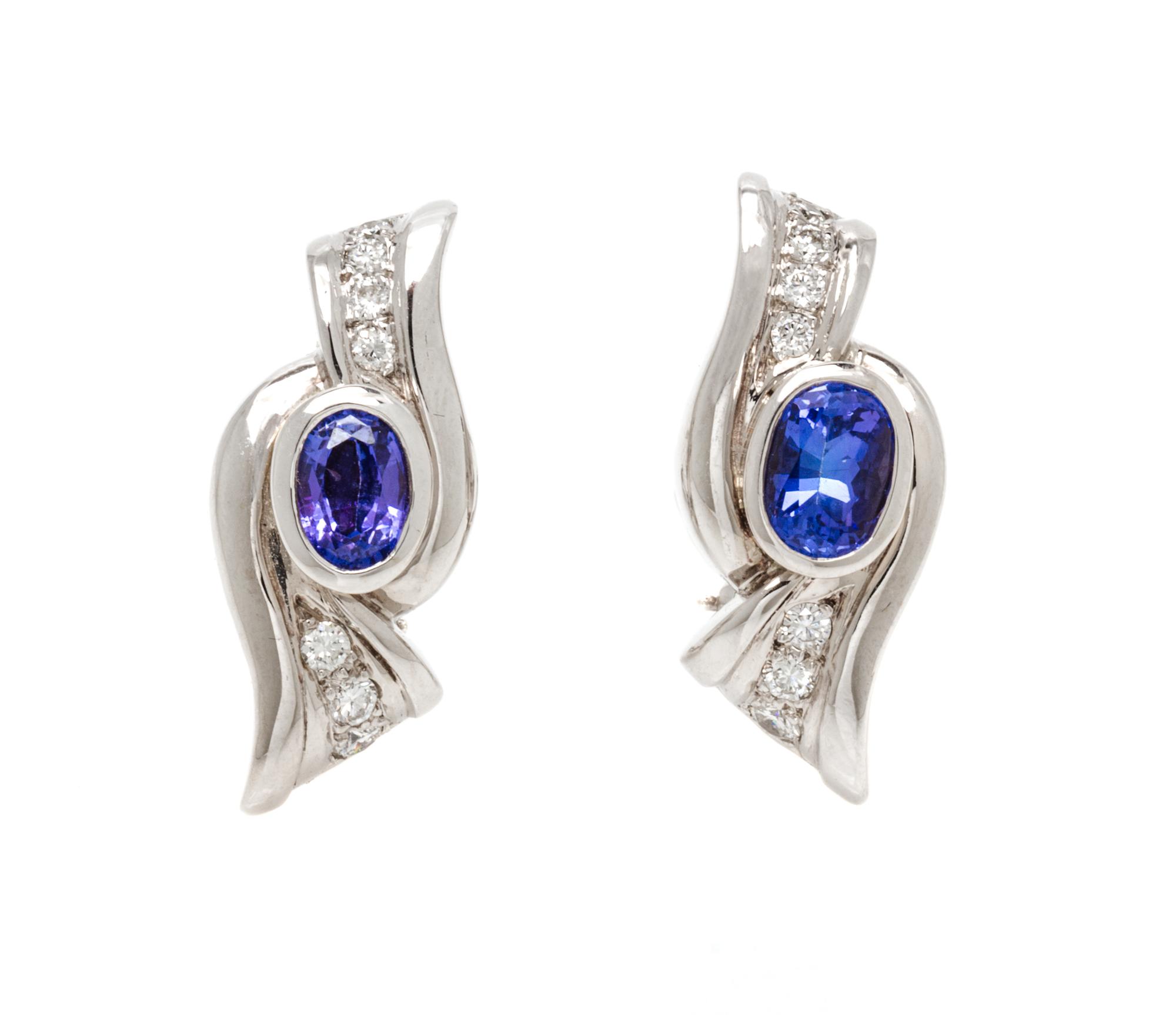 A Pair of 18 Karat White Gold, Tanzanite and Diamond Earrings, Hauer, 10.40 dwts.