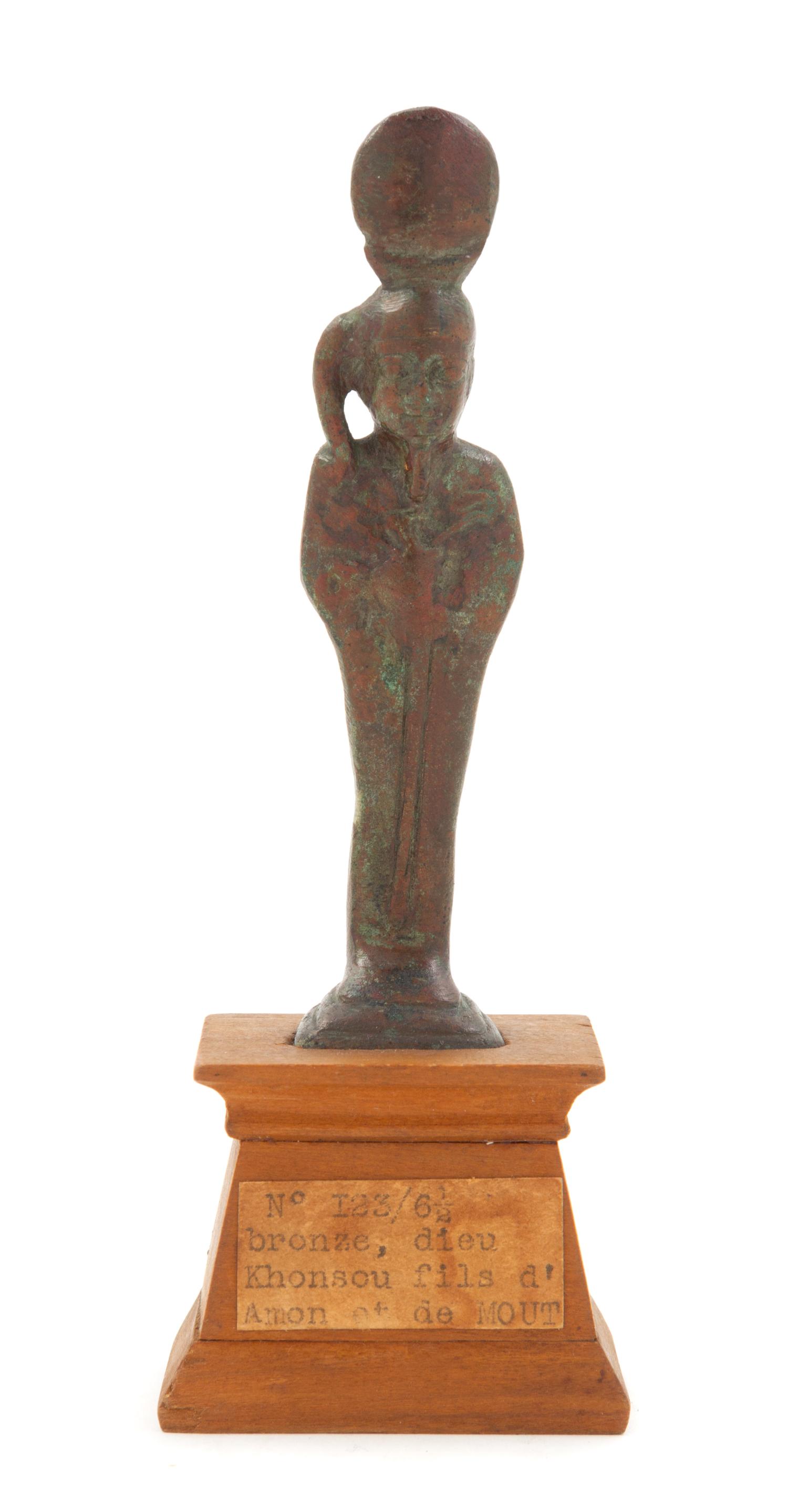An Egyptian Bronze Figure Height of bronze 4 1/2 inches.