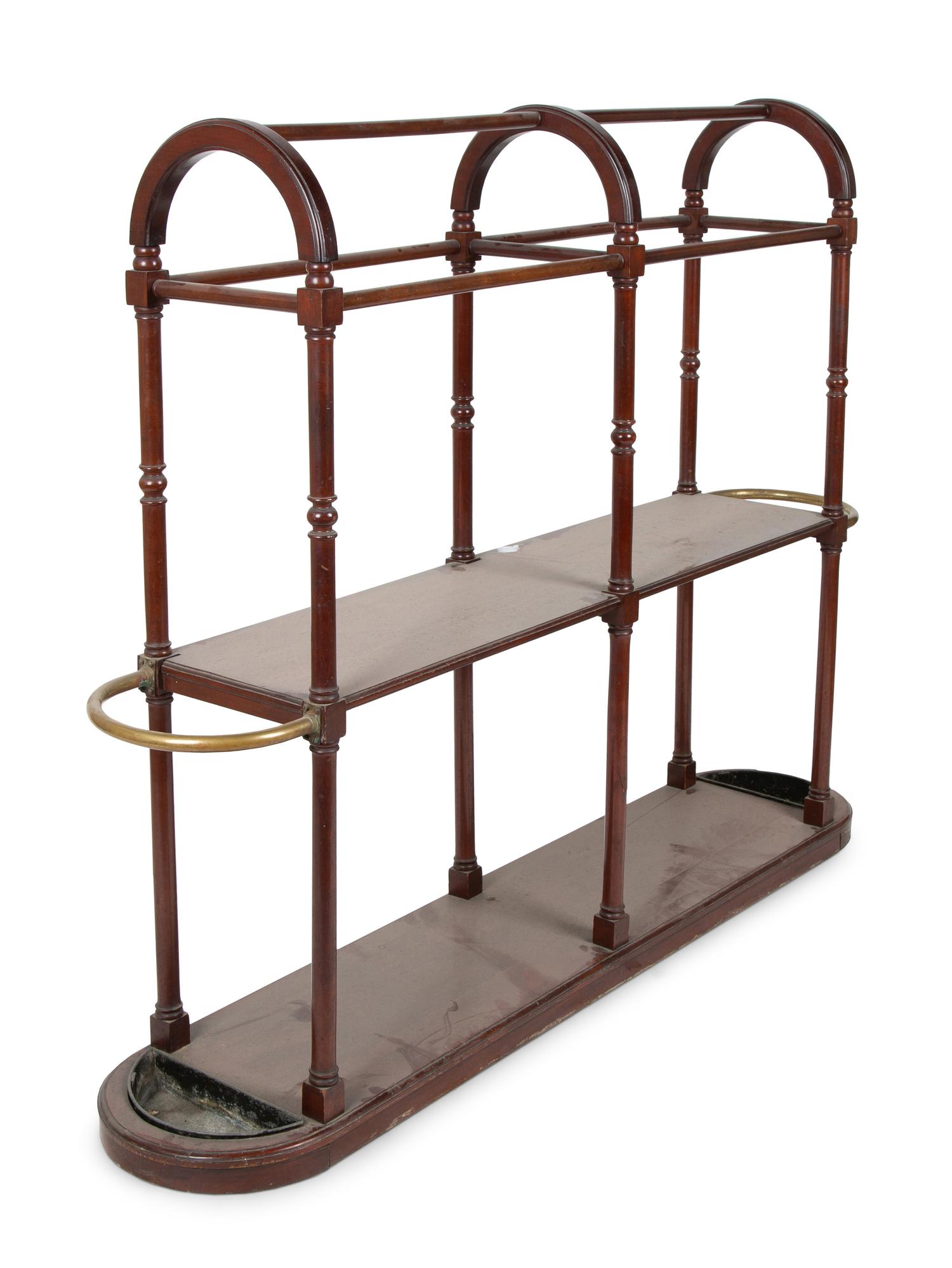 An English Brass and Mahogany Newspaper and Umbrella Stand — LATE 19TH CENTURY