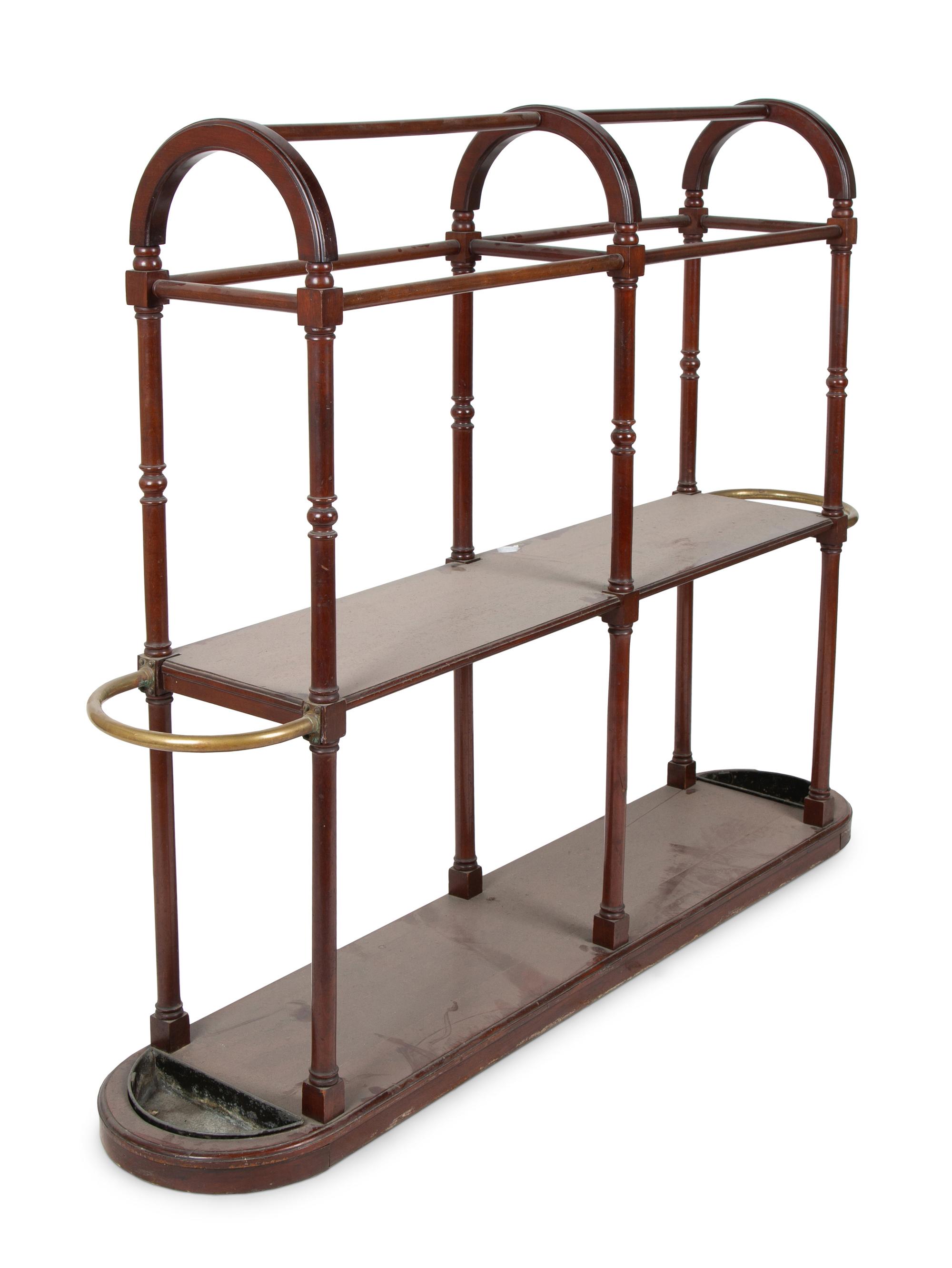 An English Brass and Mahogany Newspaper and Umbrella Stand — LATE 19TH CENTURY
