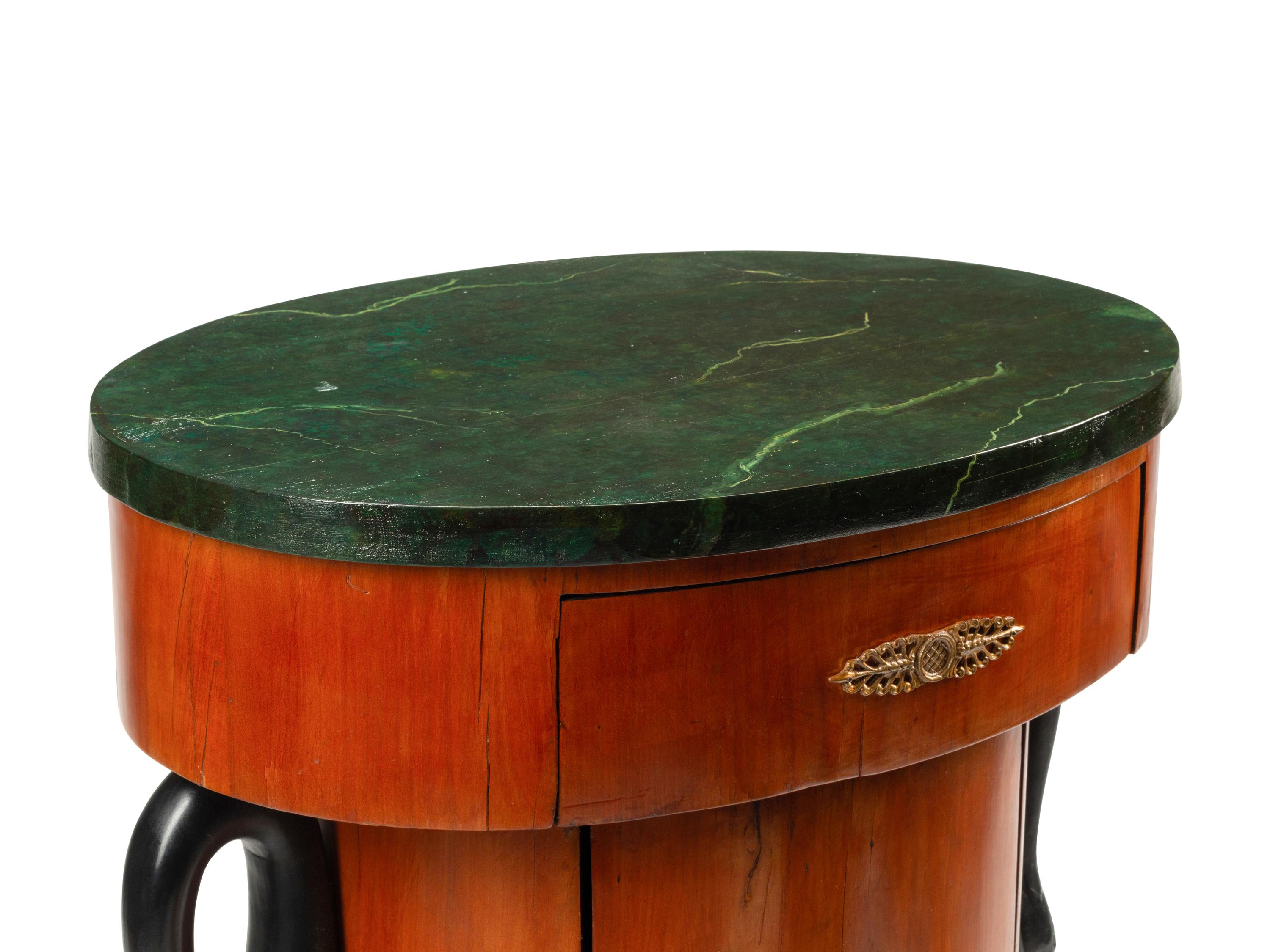 An Unusual North European Walnut, Part Ebonized and Faux Marble Painted Three-Part Cabinet