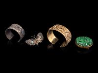 Four Chinese Hardstone and Silver Articles
