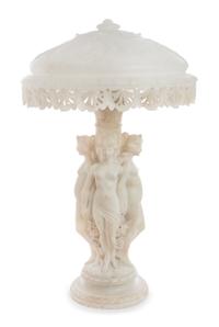 An Italian Alabaster Figural Lamp Height 28 x diameter of shade 17 inches. — 19TH/20TH CENTURY