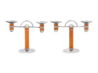 A Pair of Christofle Silver-Plate and Enamel Candelabra