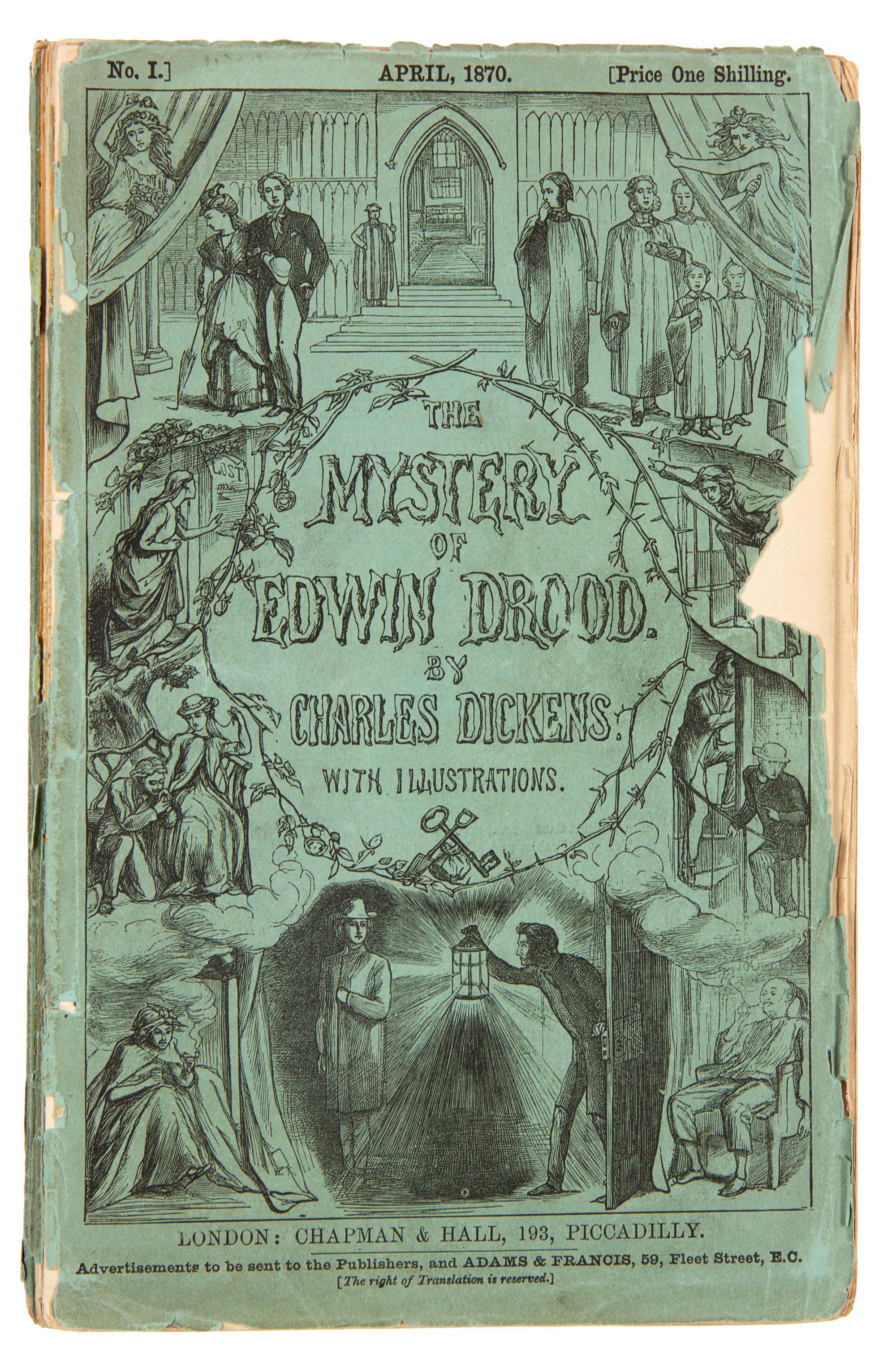 DICKENS, Charles (1812-1870). The Mystery of Edwin Drood. London: Chapman and Hall, April-September 1870.