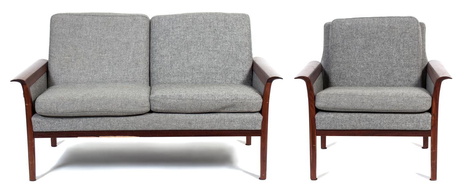 Hans Olsen (Danish, 1919-1992), VATNE MOBLER, 1960s, a love seat and lounge chair