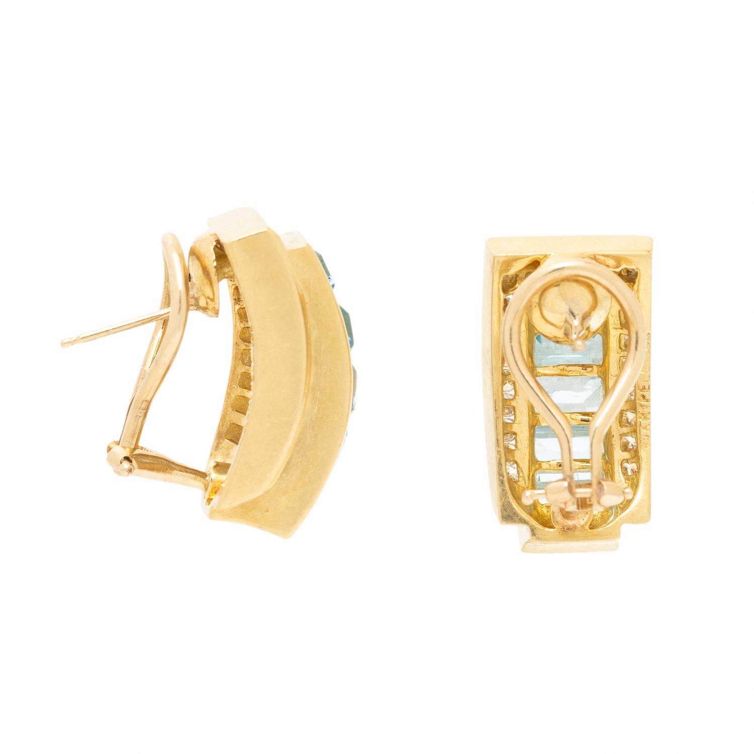 CHARLES KRYPELL, BLUE TOPAZ, DIAMOND, AND YELLOW GOLD EARRINGS