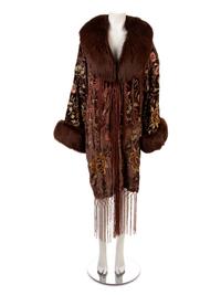 Adrienne Landau Fox-Trimmed Embroidered Coat, 1990-2000s