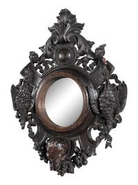 A Black Forest Carved Oak Game Trophy Mirror