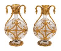 A Pair of French Gilt Bronze Mounted Cut Glass Decanters