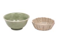 Two Chinese Monochrome Glazed Porcelain 'Foliate' Vessels