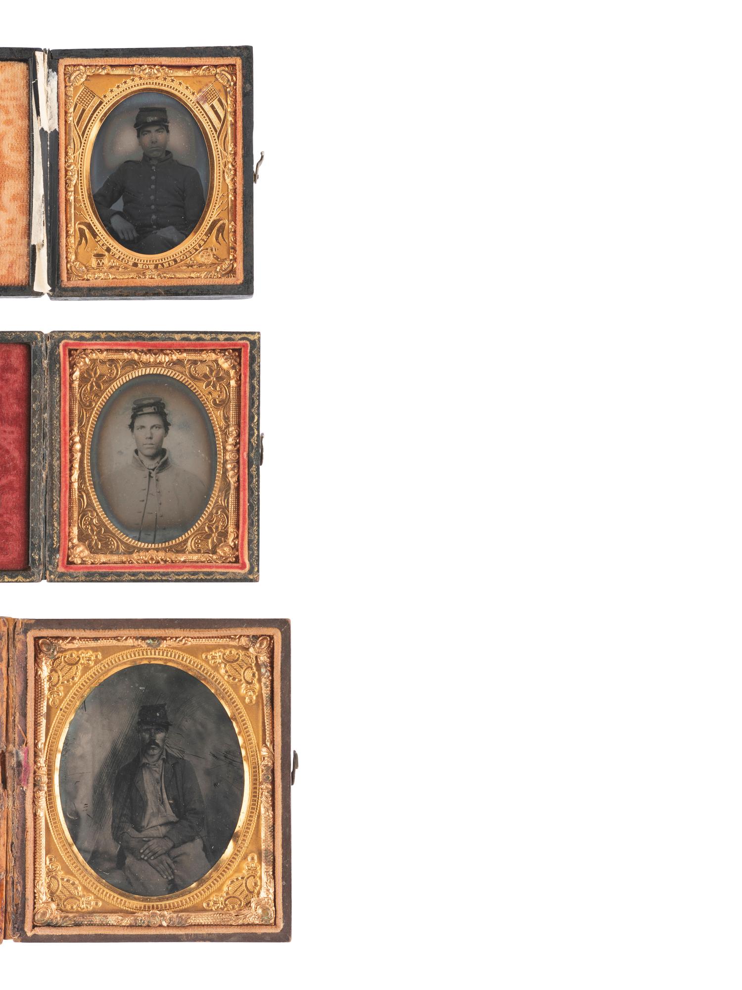 [CIVIL WAR]. 5 tintypes of soldiers, most outfitted in sack coats or overcoats.