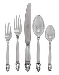 A Pair of Danish Flatware Place Settings, Georg Jensen Silversmithy, Copenhagen, 1945-77, Acorn pattern, comprising: 2 dinner knives 2