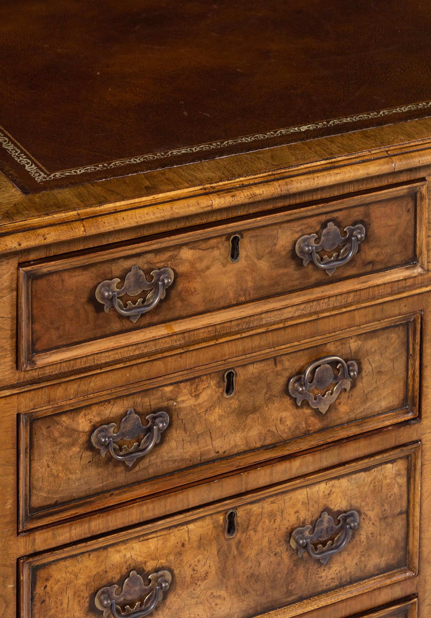 A George III Style Burl Walnut Pedestal Desk