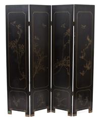 A Chinese Gilt Lacquer Four-Panel Floor Screen Height of each panel 70 x width 15 3/4 inches. — 20TH CENTURY