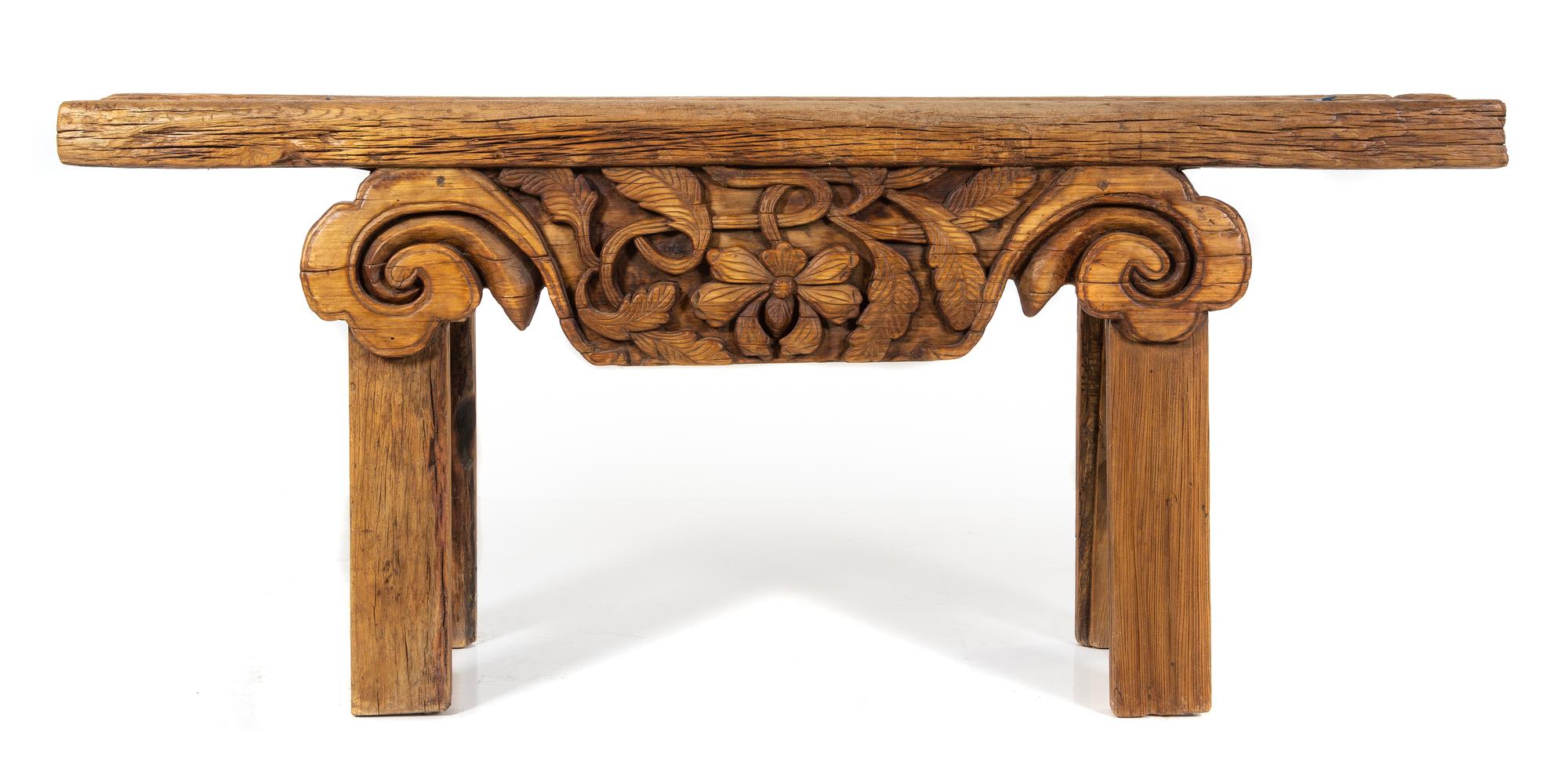 A Chinese Softwood Altar Table Height 37 1/2 x width 87 1/2 x depth 13 1/4 inches. — 20TH CENTURY WITH EARLIER ELEMENTS