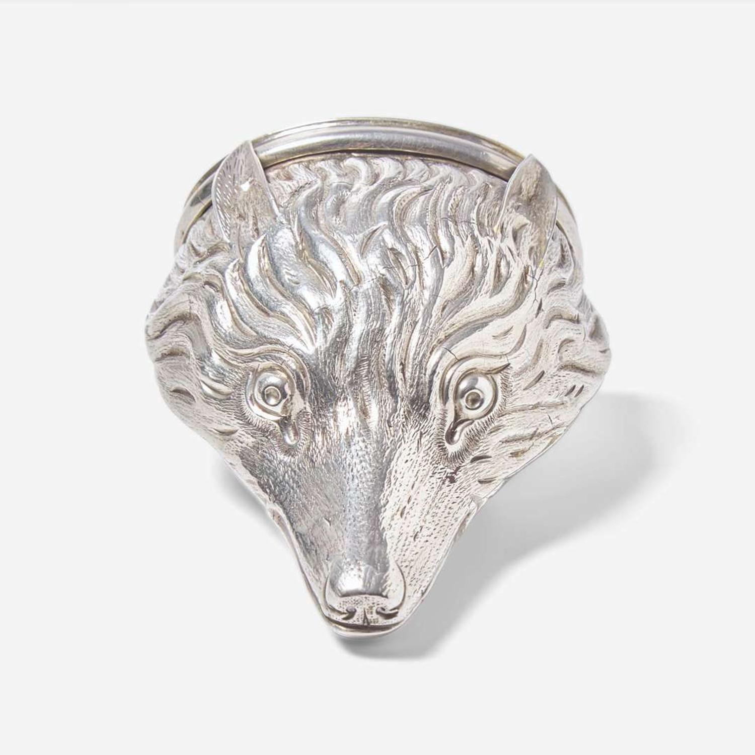 A silver or silver-plated snuff box in the form of a fox head 18th or 19th century