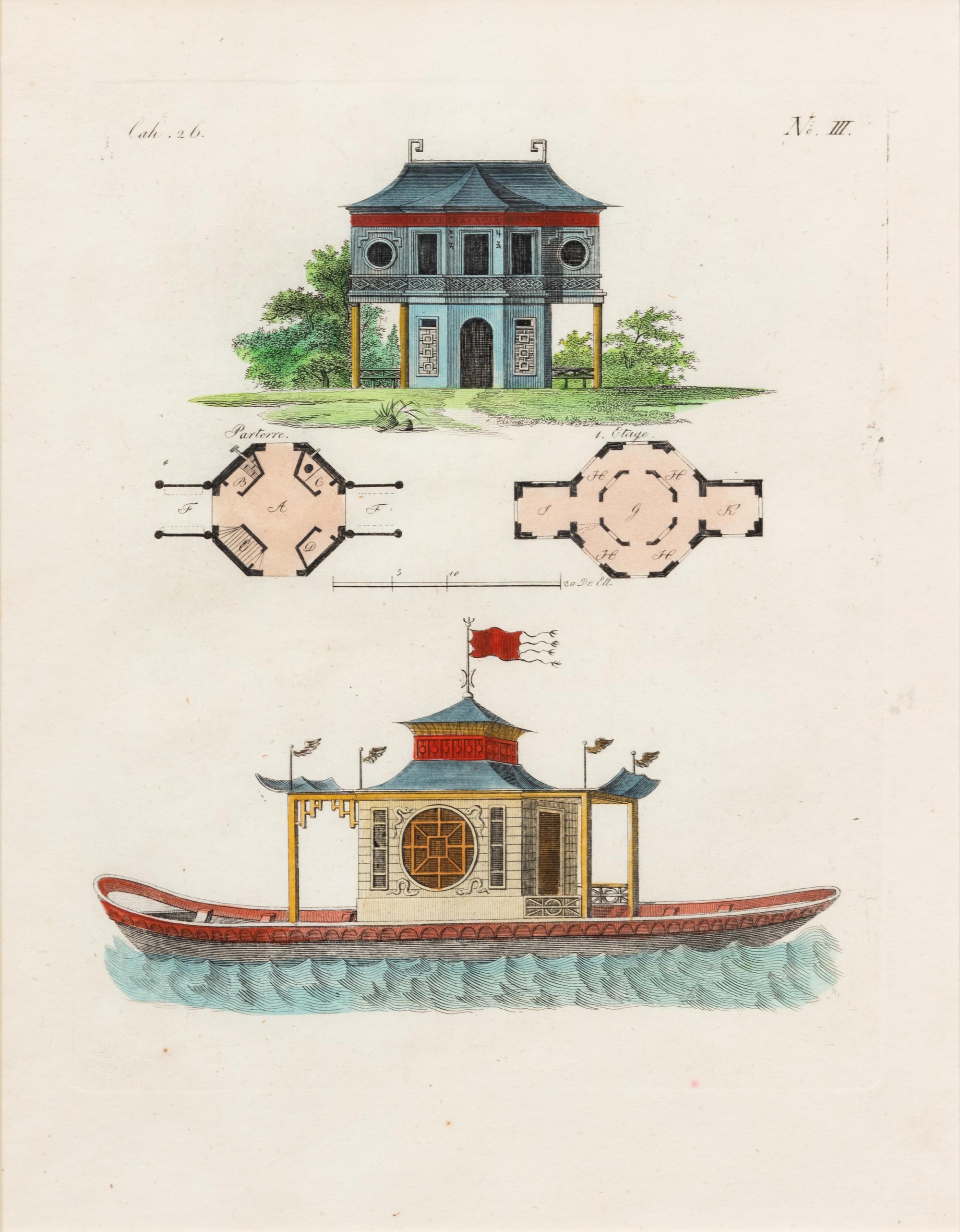 A Collection of Gilt Framed Hand Colored Engravings of Follies Framed size 12 3/8 x 15 3/8 inches. — 19TH CENTURY