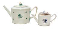 Two Chinese Export Porcelain Teapots Height of larger overall 5 3/8 inches.