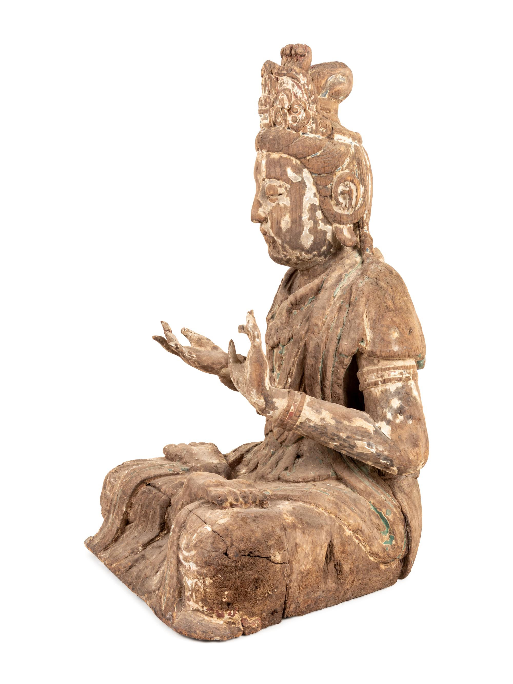 A Chinese Carved Wood Guanyin