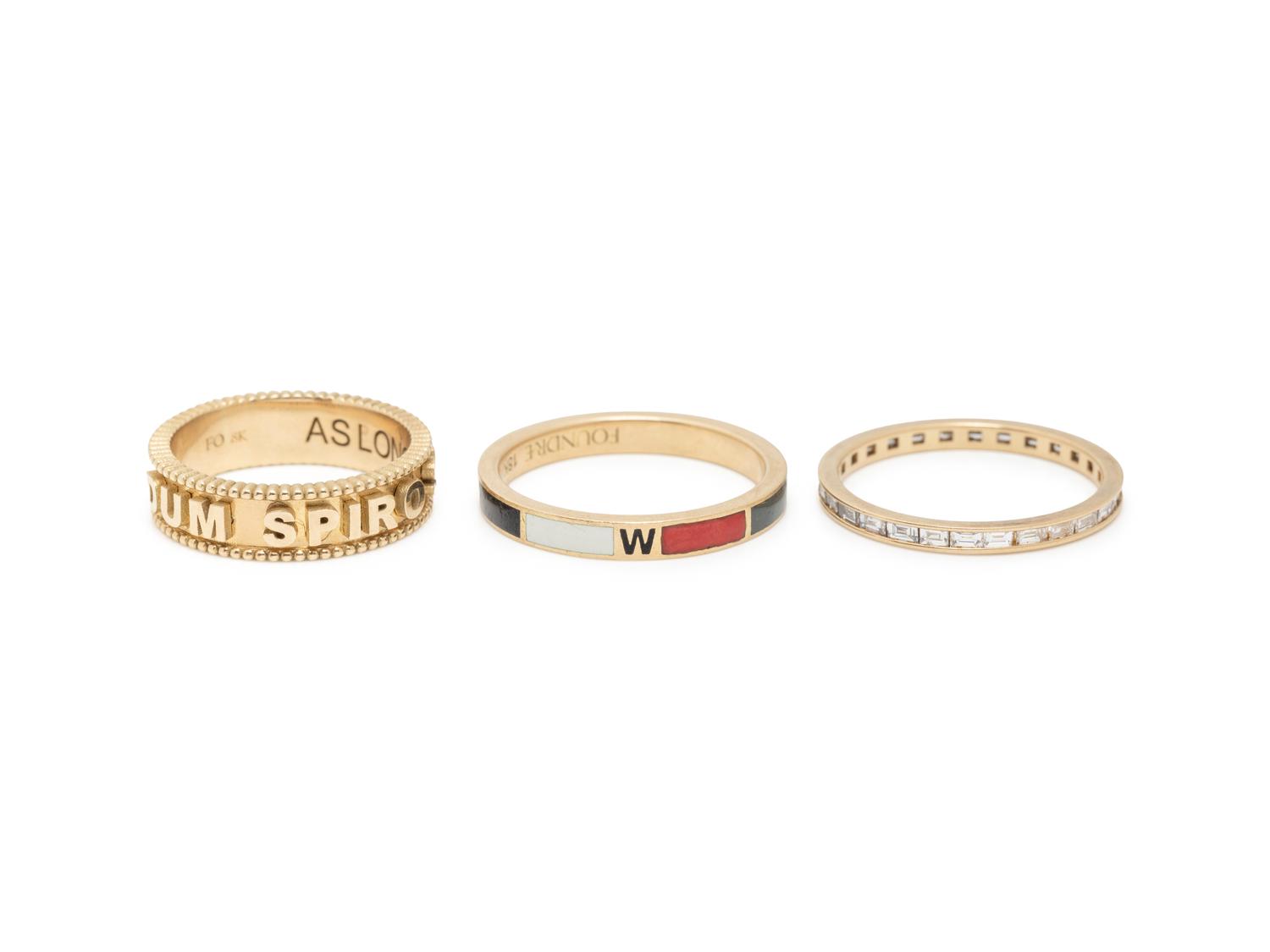 FOUNDRAE, YELLOW GOLD AND ENAMEL RINGS